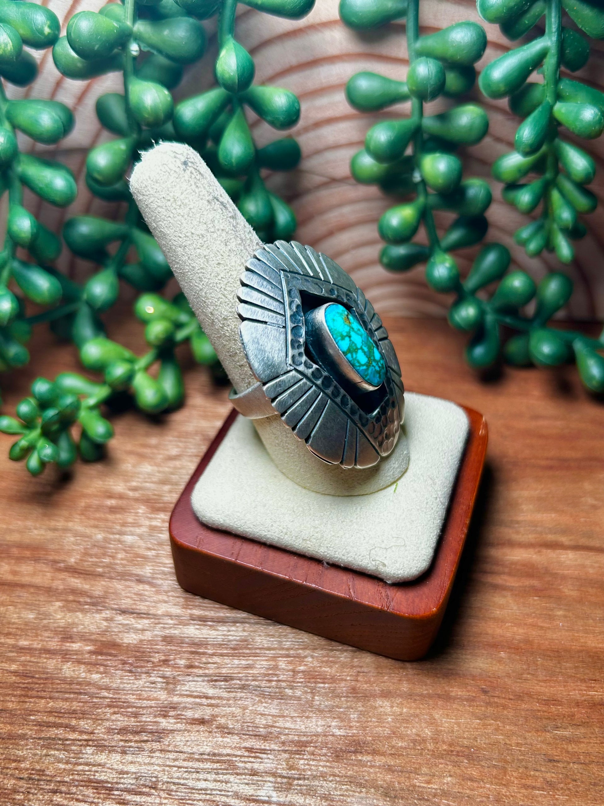 Matlilda Benally Kingman Turquoise & Sterling Silver Ring Size 9