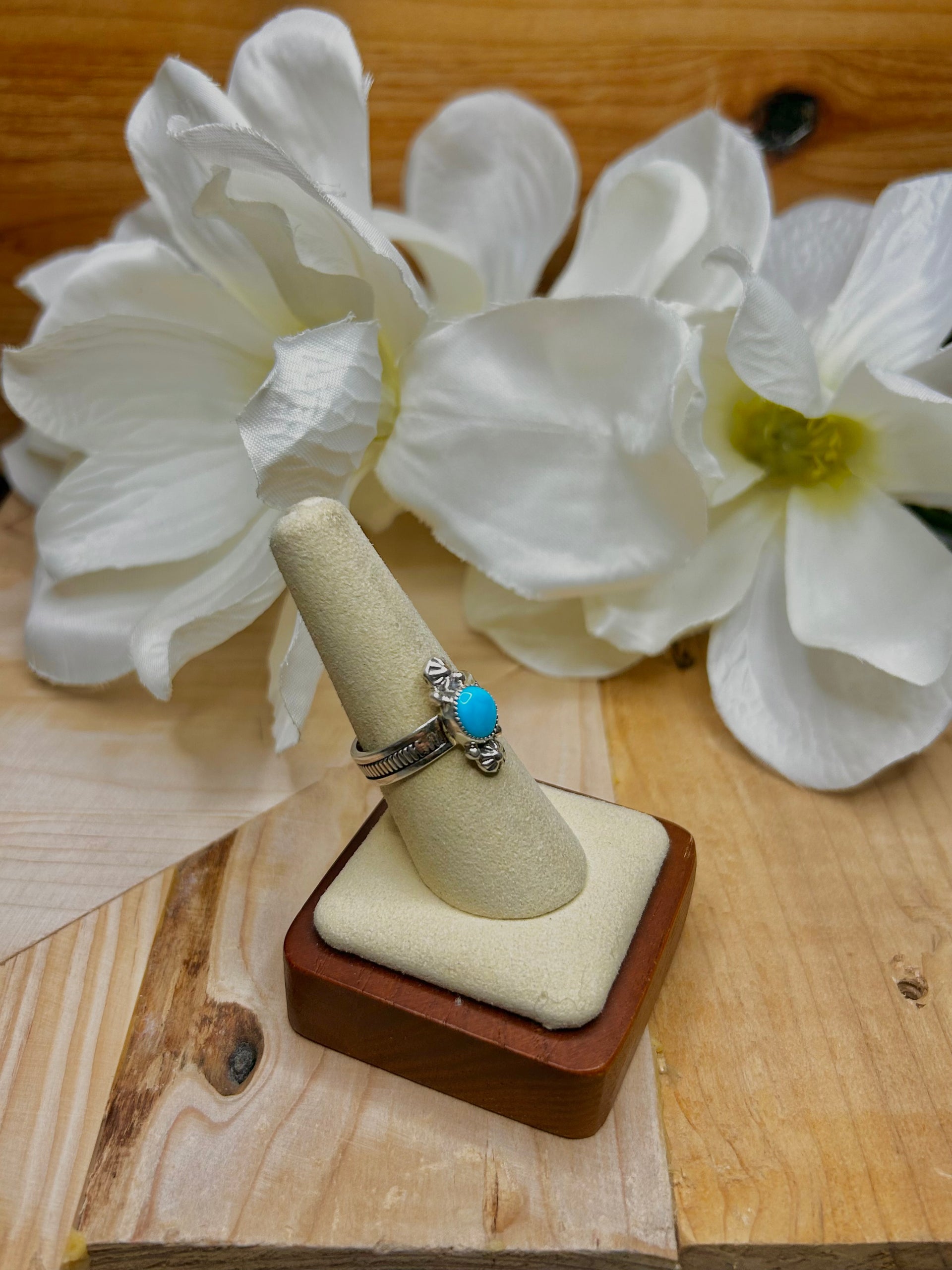 Arlene Lewis Kingman Turquoise & Sterling Silver Cluster Ring Size 8