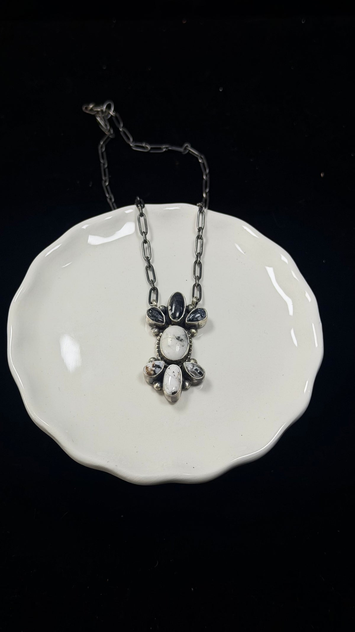 Travis Jim White Buffalo & Sterling Silver Cluster Necklace