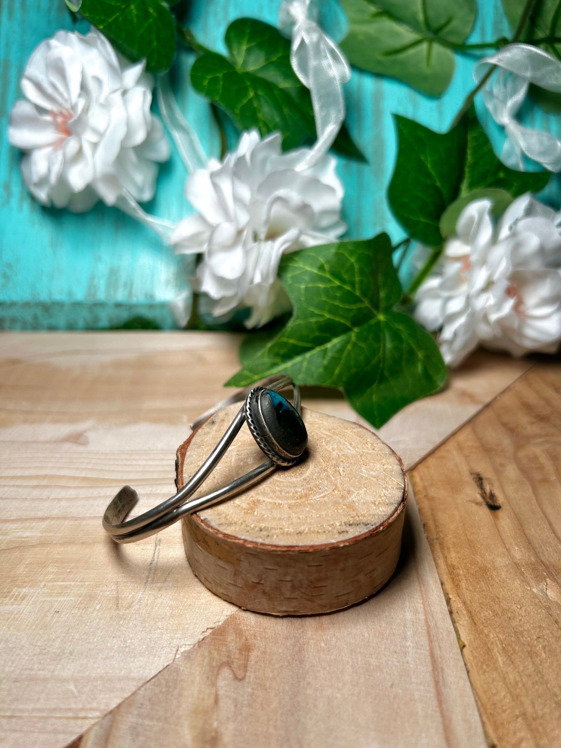 Navajo Made Carico Lake Turquoise & Sterling Silver Cuff Bracelet