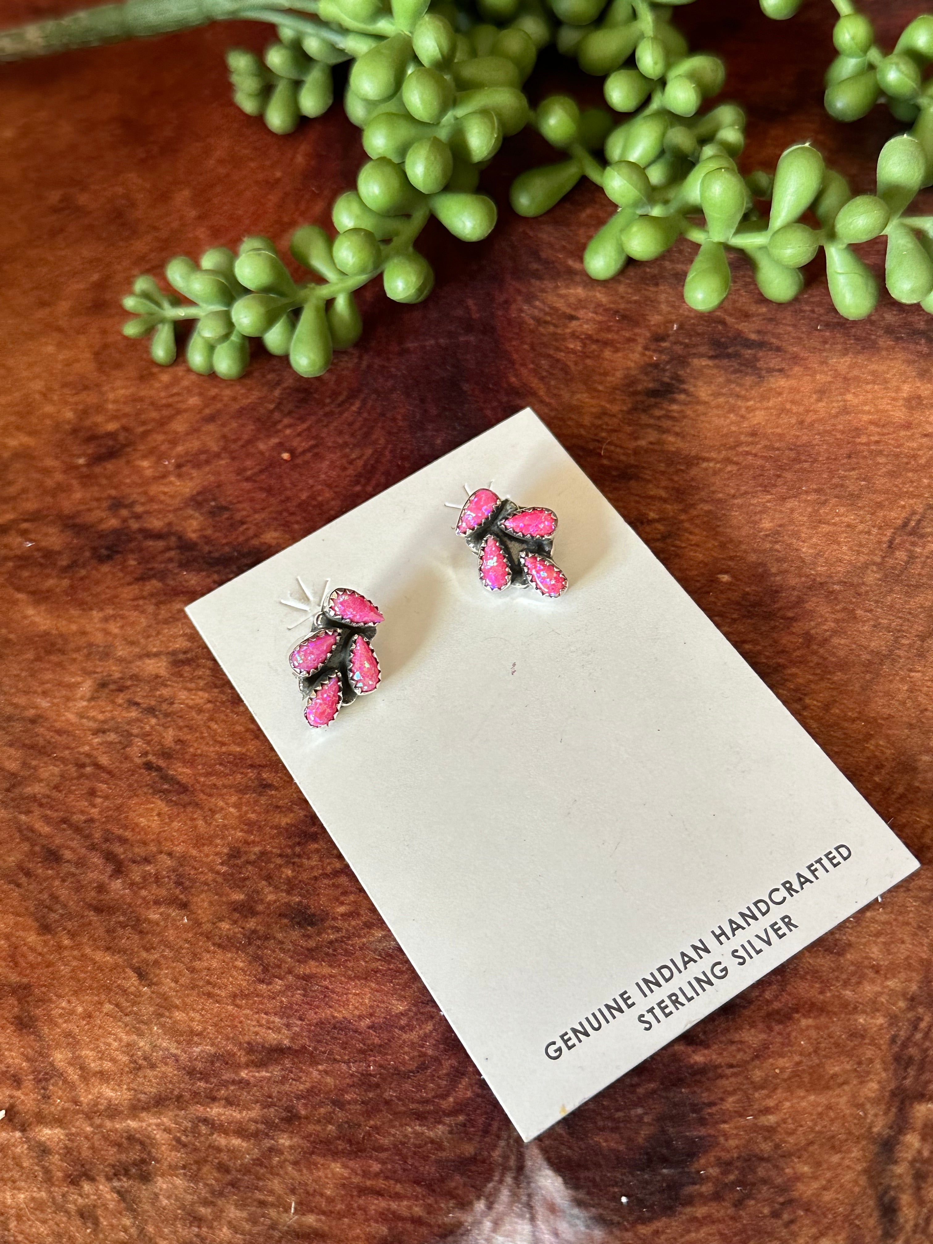 Southwest Handmade Pink Opal & Sterling Silver Post Earrings