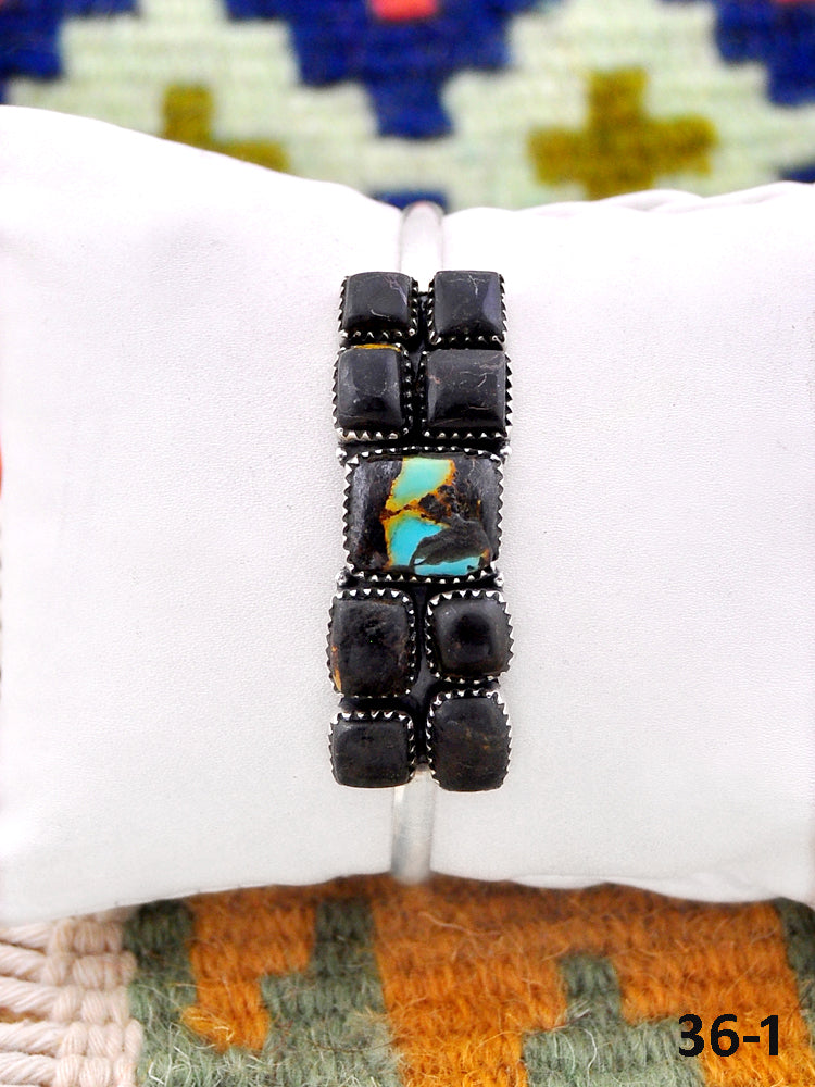 Southwest Handmade Black jack & Sterling Silver Cuff Bracelet