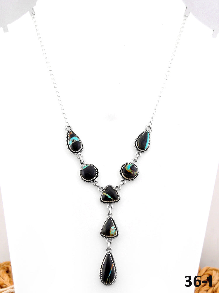 Southwest Made Black Jack Turquoise & Sterling Silver Necklace