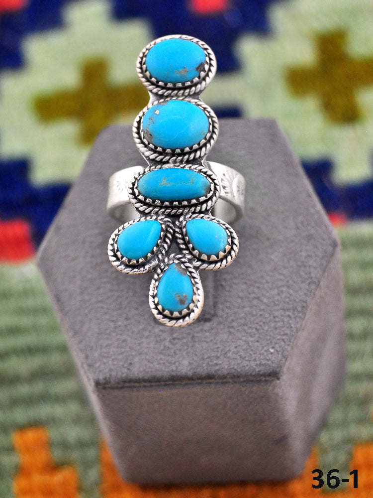 Southwest Handmade Kingman Turquoise & Sterling Silver Adjustable Ring