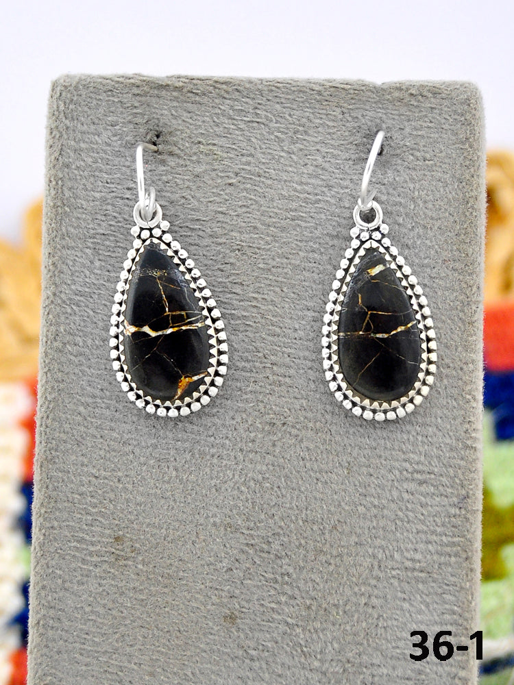 Southwest Made Black Jack Turquoise & Sterling Silver Post Earrings