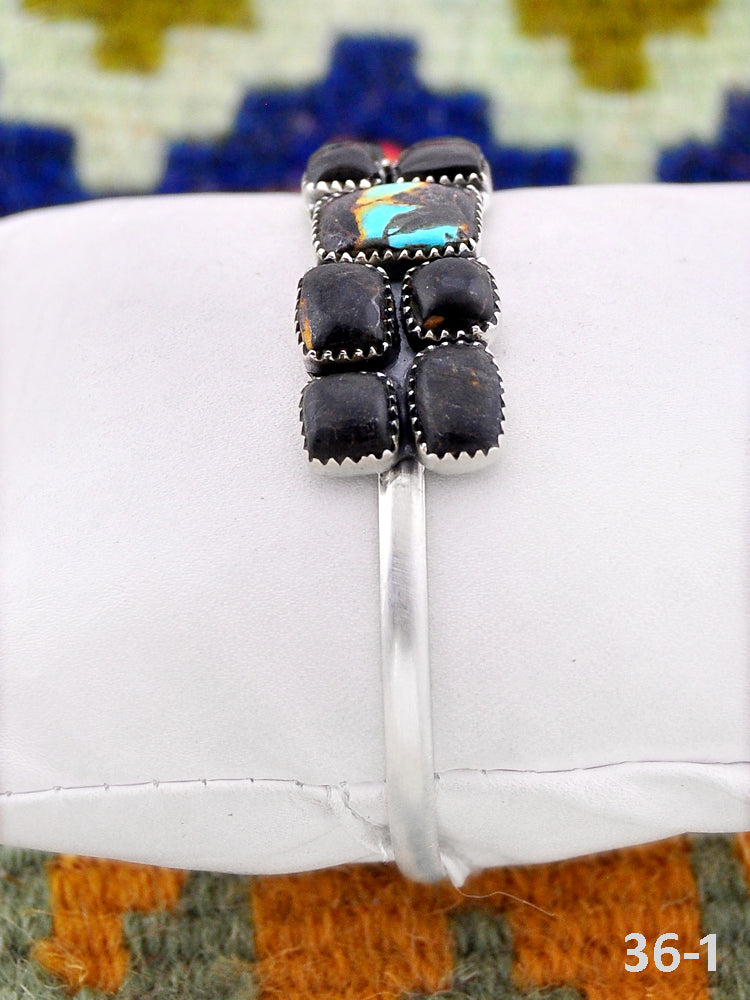 Southwest Handmade Black jack & Sterling Silver Cuff Bracelet