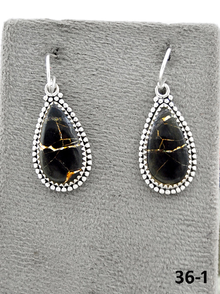Southwest Made Black Jack Turquoise & Sterling Silver Post Earrings