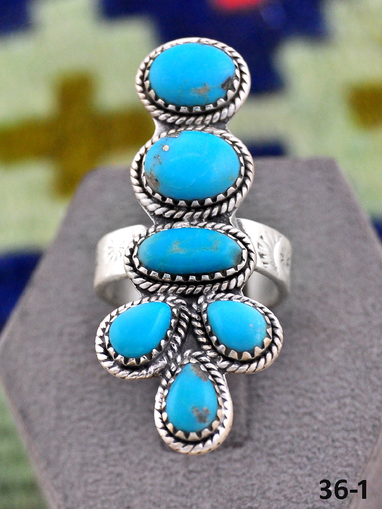 Southwest Handmade Kingman Turquoise & Sterling Silver Adjustable Ring
