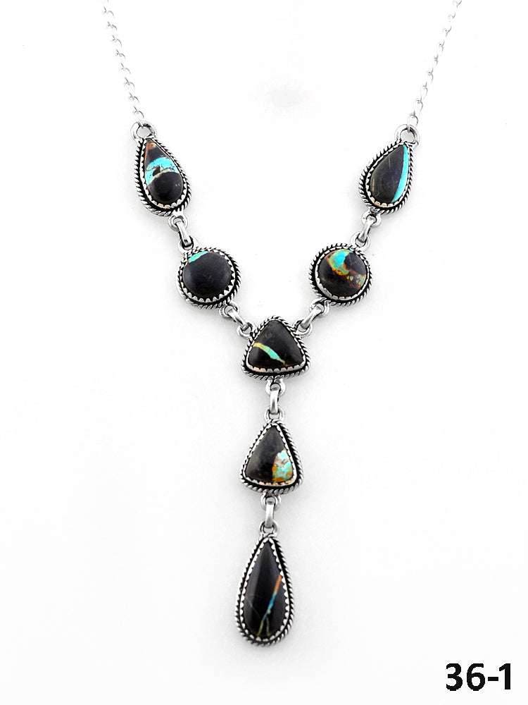 Southwest Made Black Jack Turquoise & Sterling Silver Necklace