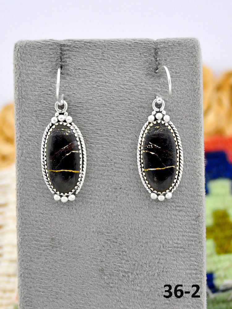 Southwest Made Black Jack Turquoise & Sterling Silver Post Earrings