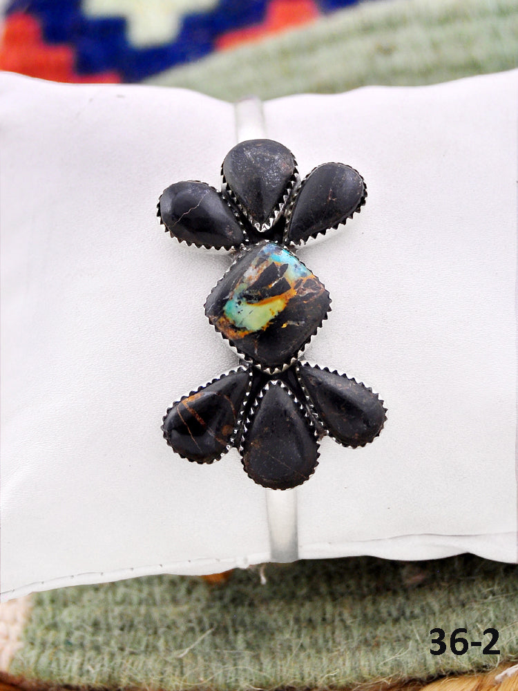 Southwest Handmade Black jack & Sterling Silver Cuff Bracelet