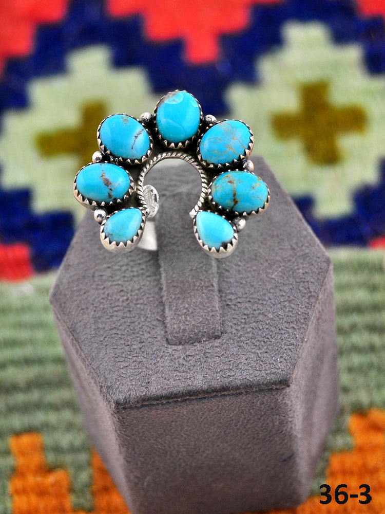 Southwest Handmade Kingman Turquoise & Sterling Silver Adjustable Naja Ring