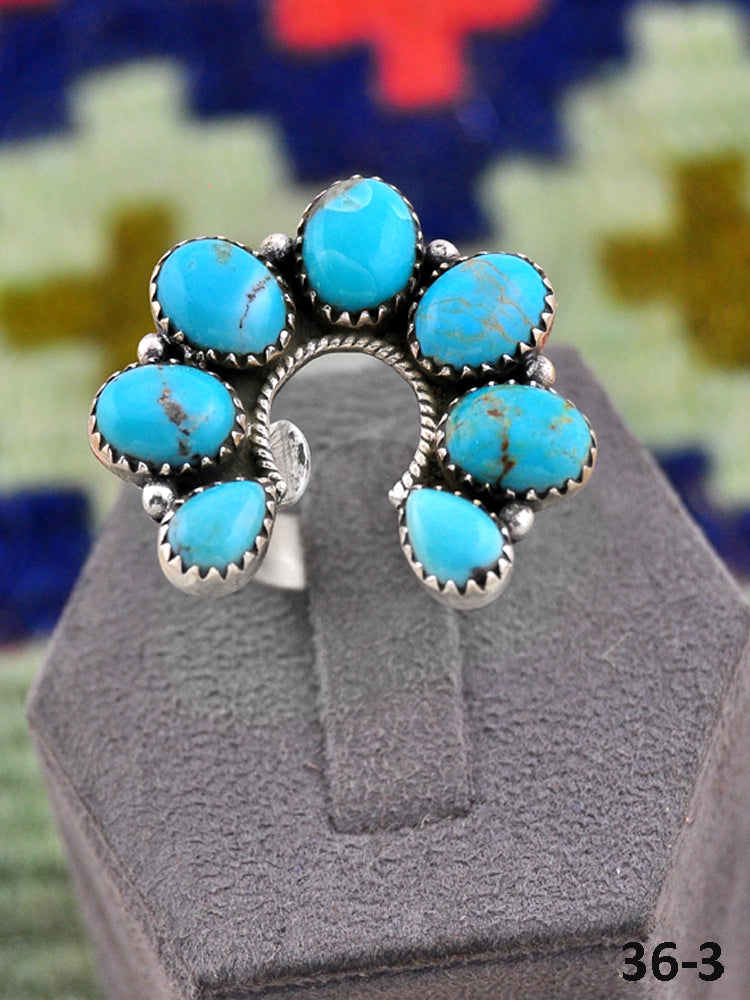 Southwest Handmade Kingman Turquoise & Sterling Silver Adjustable Naja Ring
