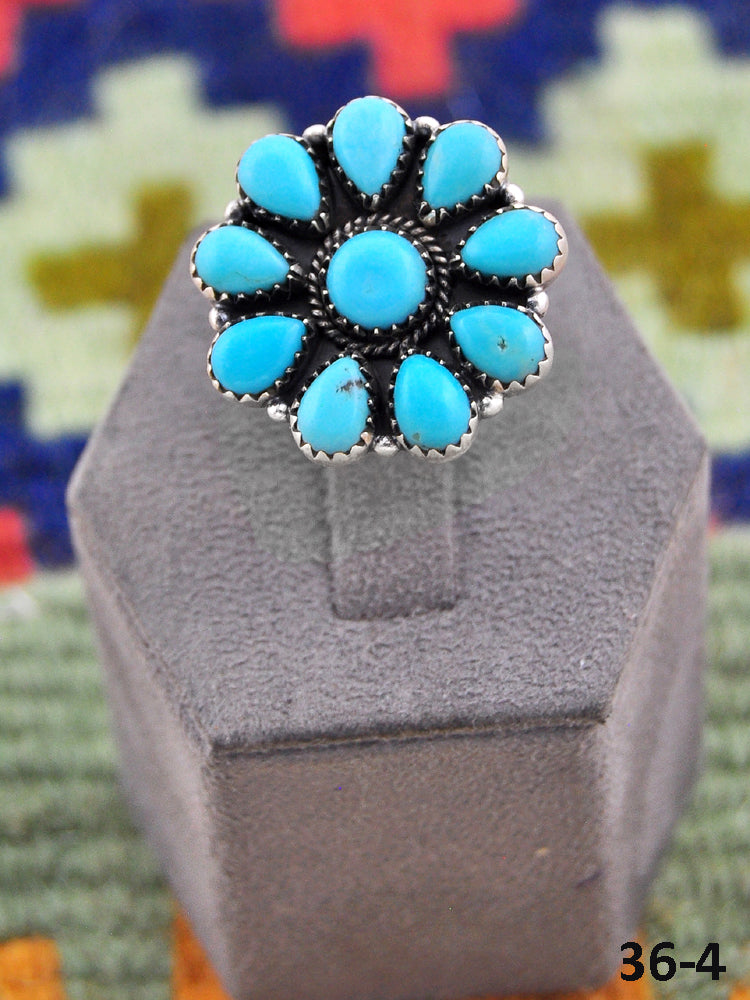 Southwest Handmade Kingman Turquoise & Sterling Silver Adjustable Cluster Ring