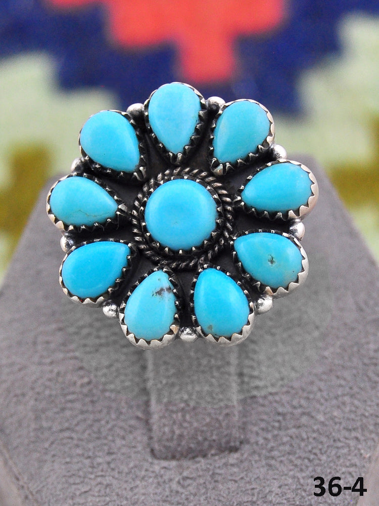 Southwest Handmade Kingman Turquoise & Sterling Silver Adjustable Cluster Ring