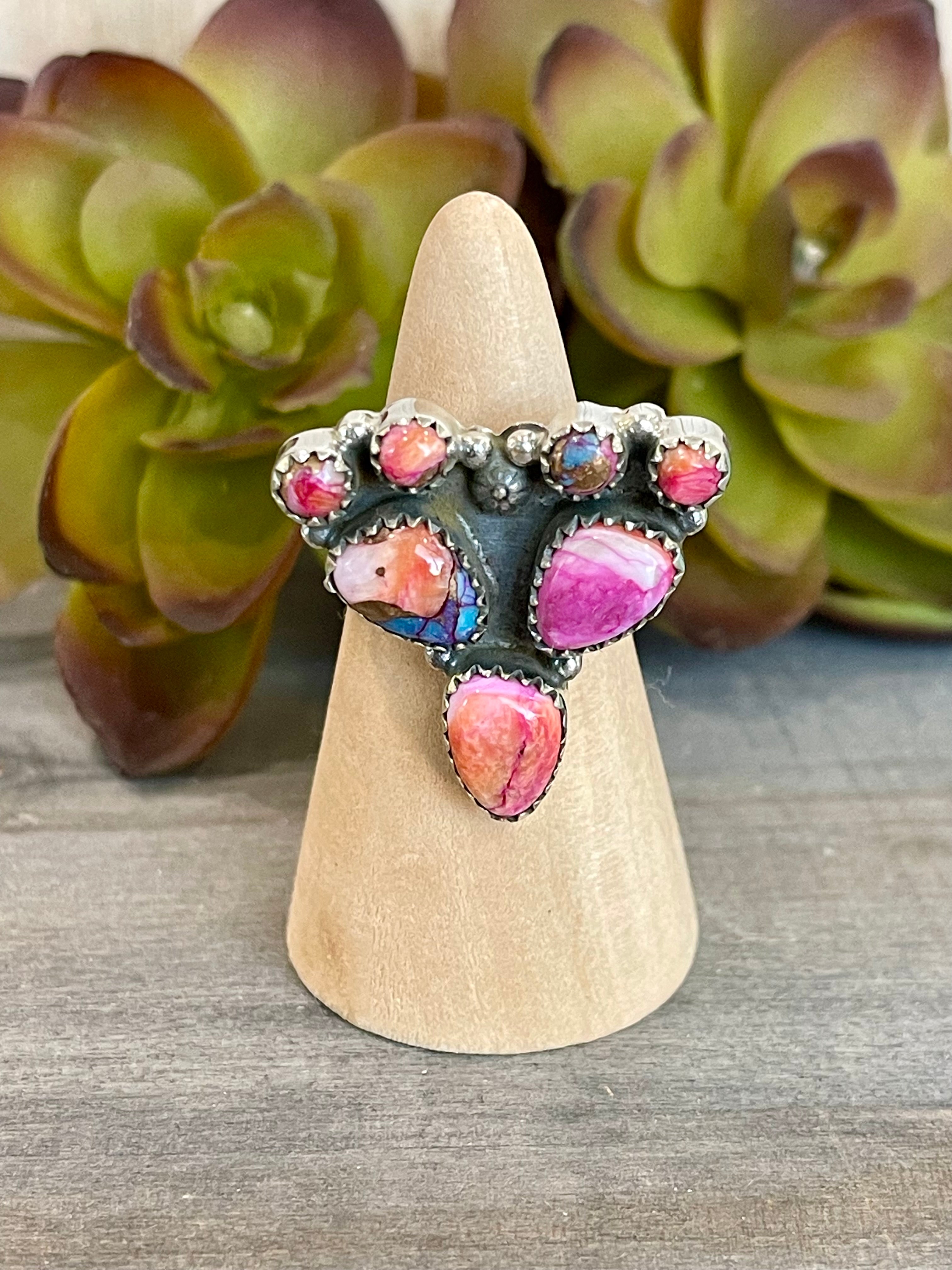 Southwest Handmade Pink Mohave & Sterling Silver Adjustable Ring