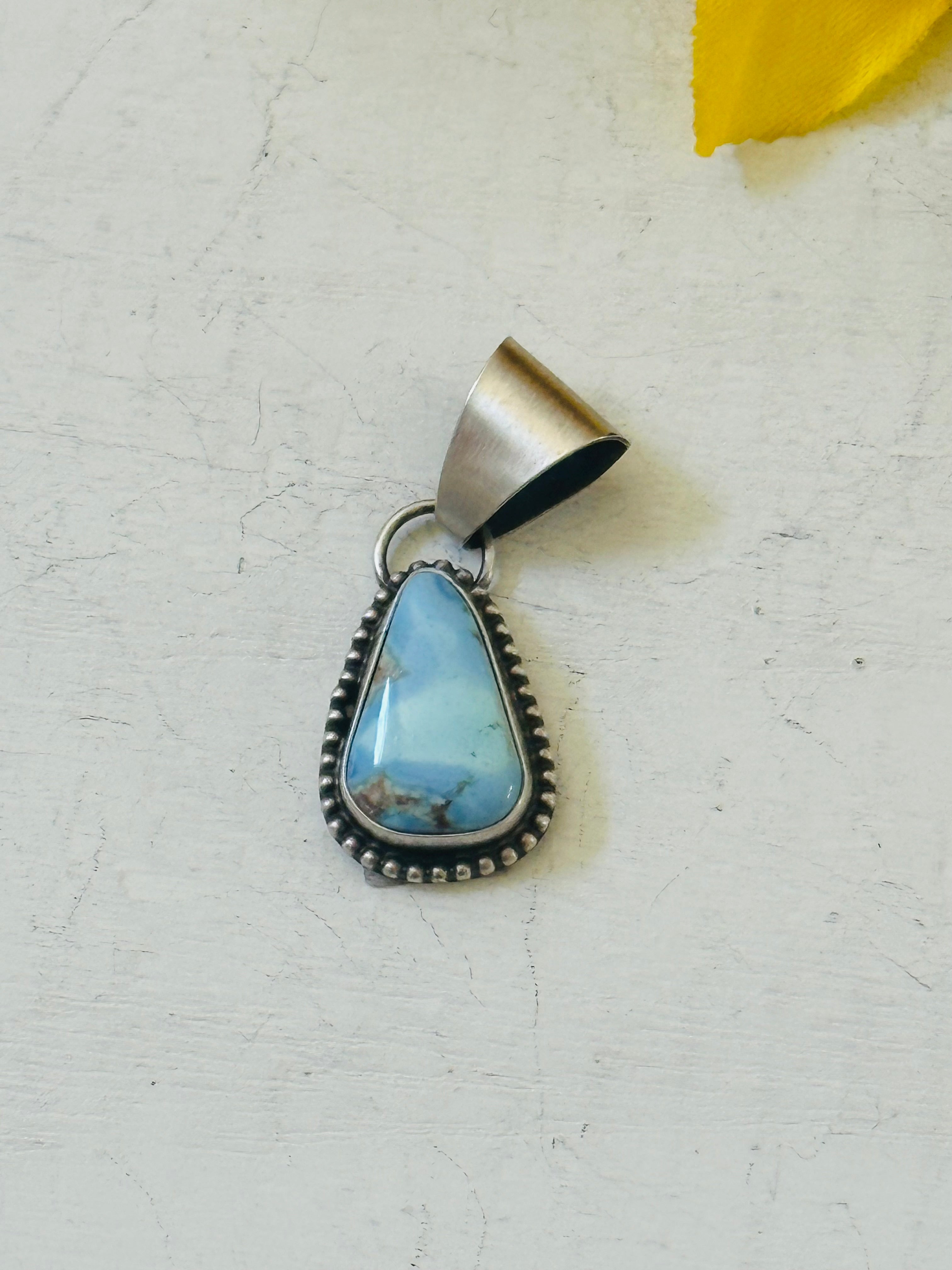 Navajo Made Golden Hills Turquoise & Sterling Silver Pendant