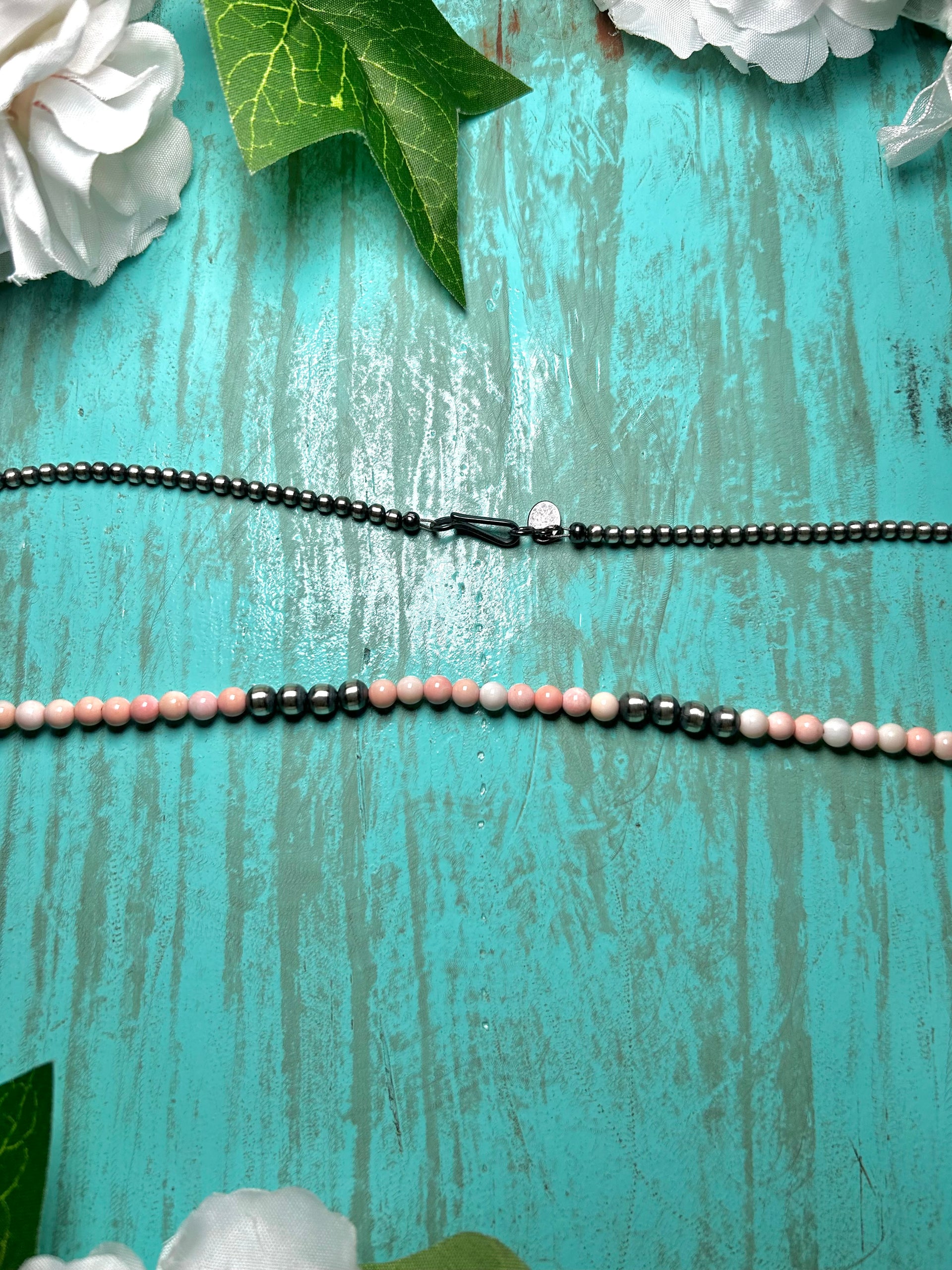 Navajo Made Strung Pink Conch  & Sterling Silver Necklace