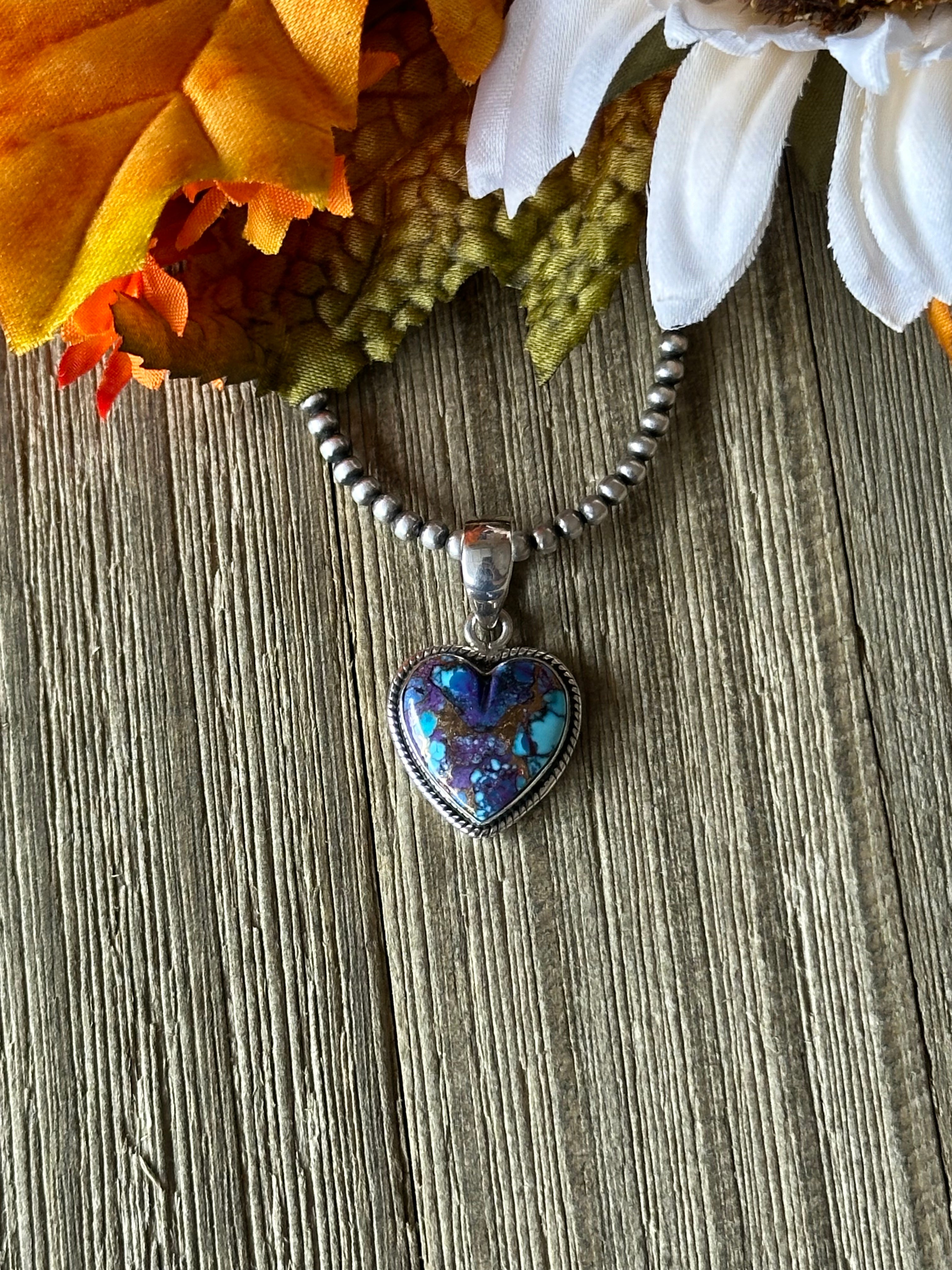 Southwest Handmade Purple Mohave Turquoise & Sterling Silver Heart Pendant