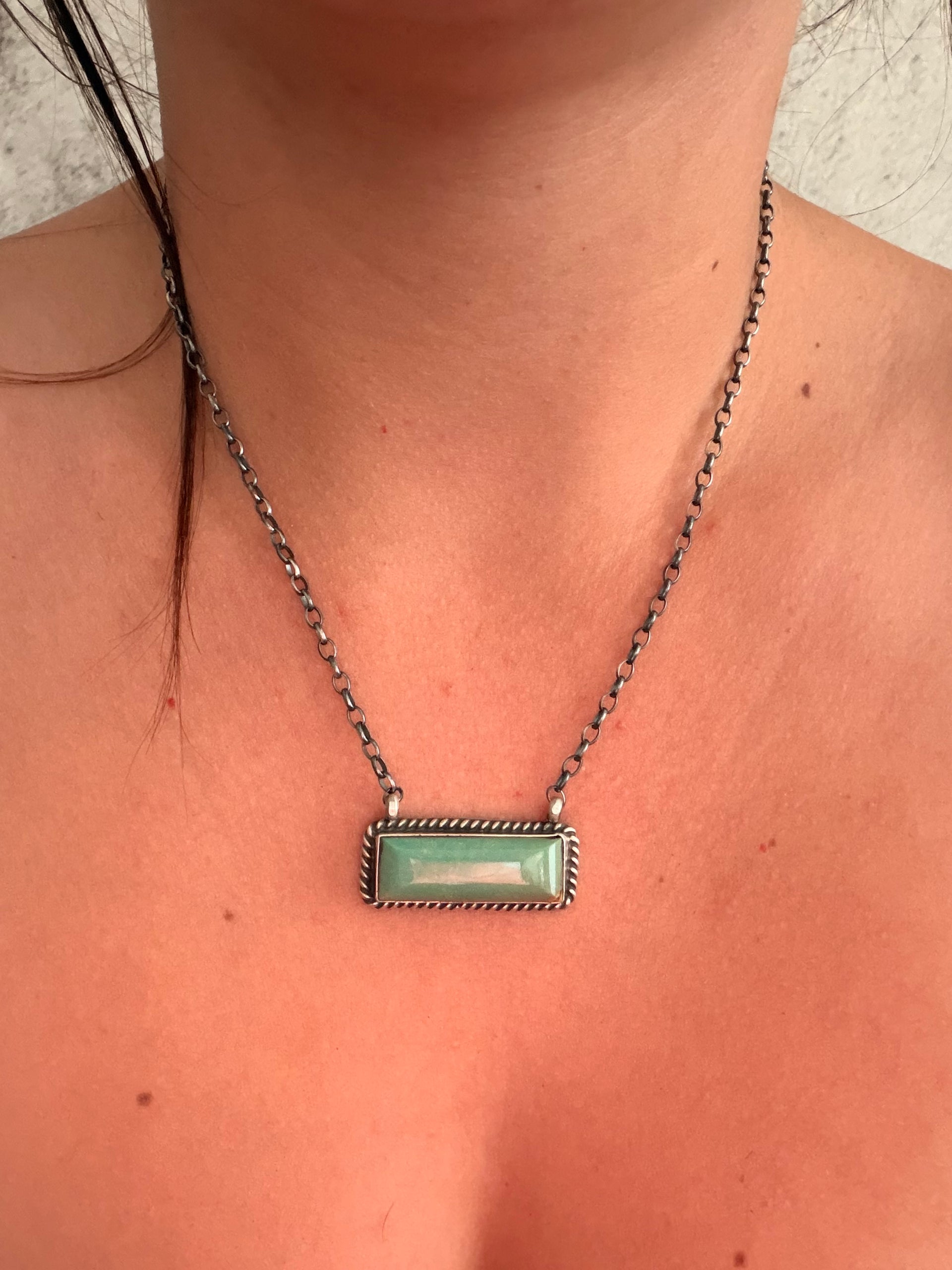 Johnny Dixon Kingman Turquoise & Sterling Silver Bar Necklace