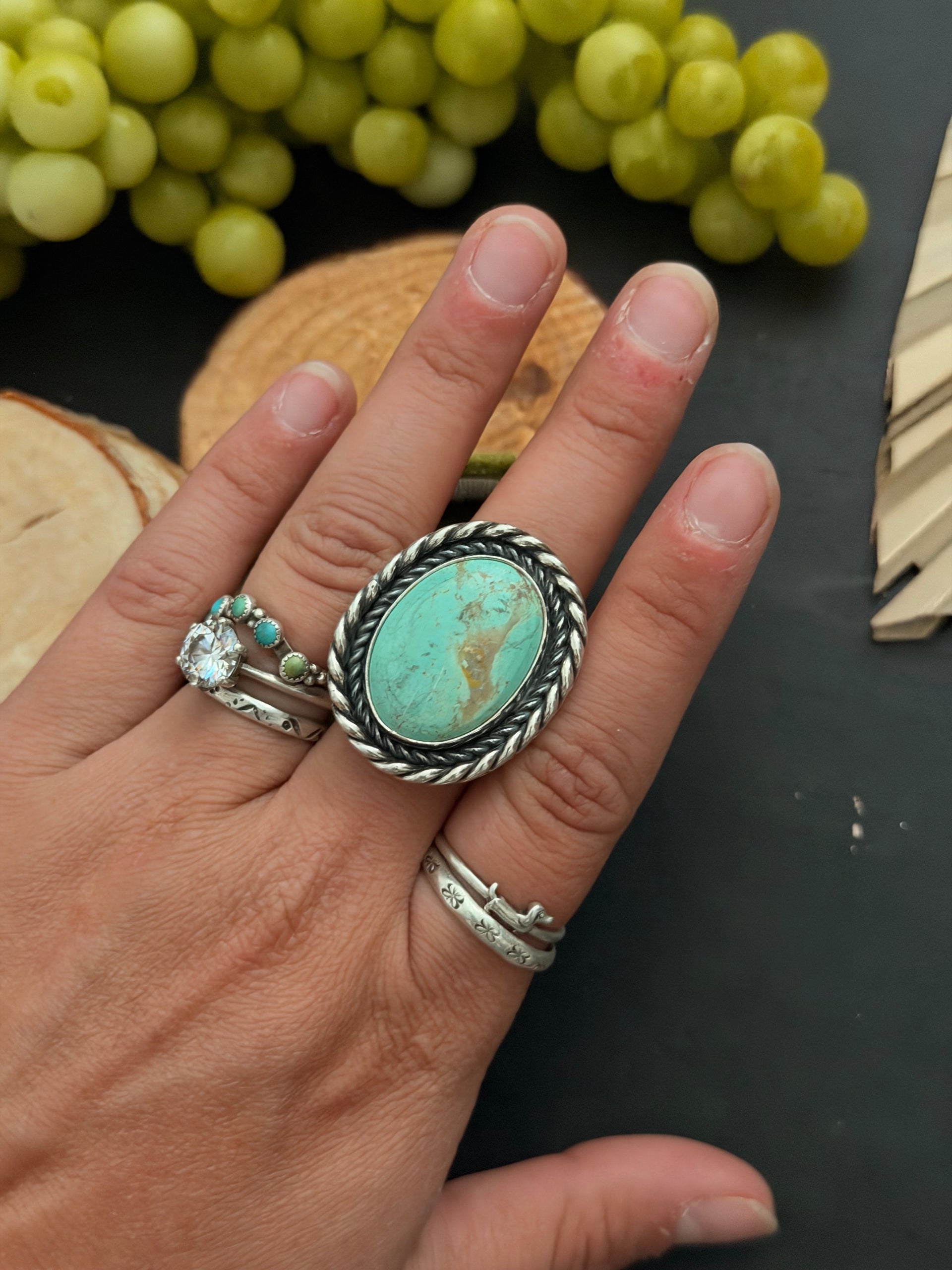 Navajo Made Kingman Turquoise & Sterling Silver Adjustable Ring