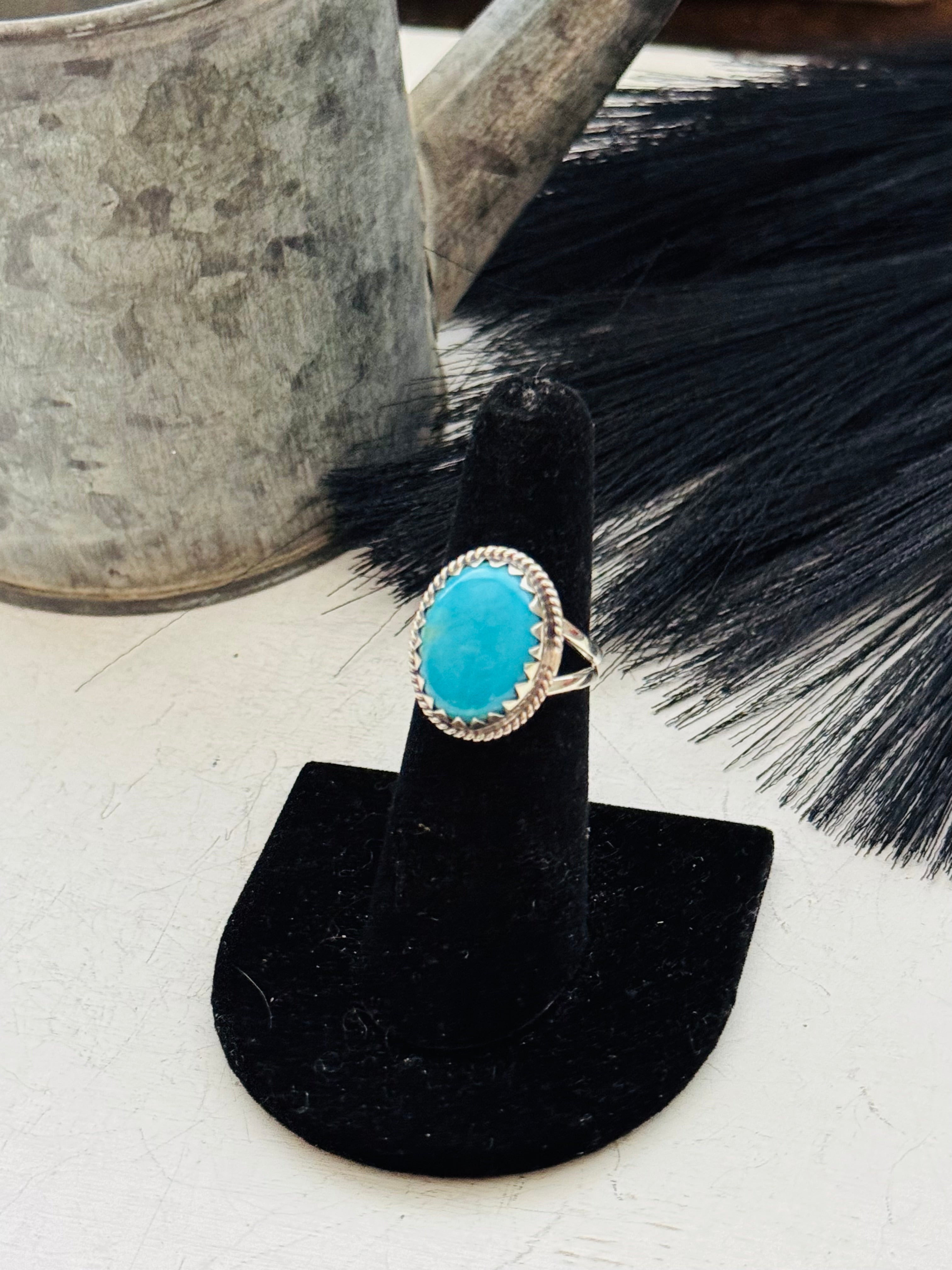 Southwest Handmade Kingman Turquoise & Sterling Silver Size Ring 6