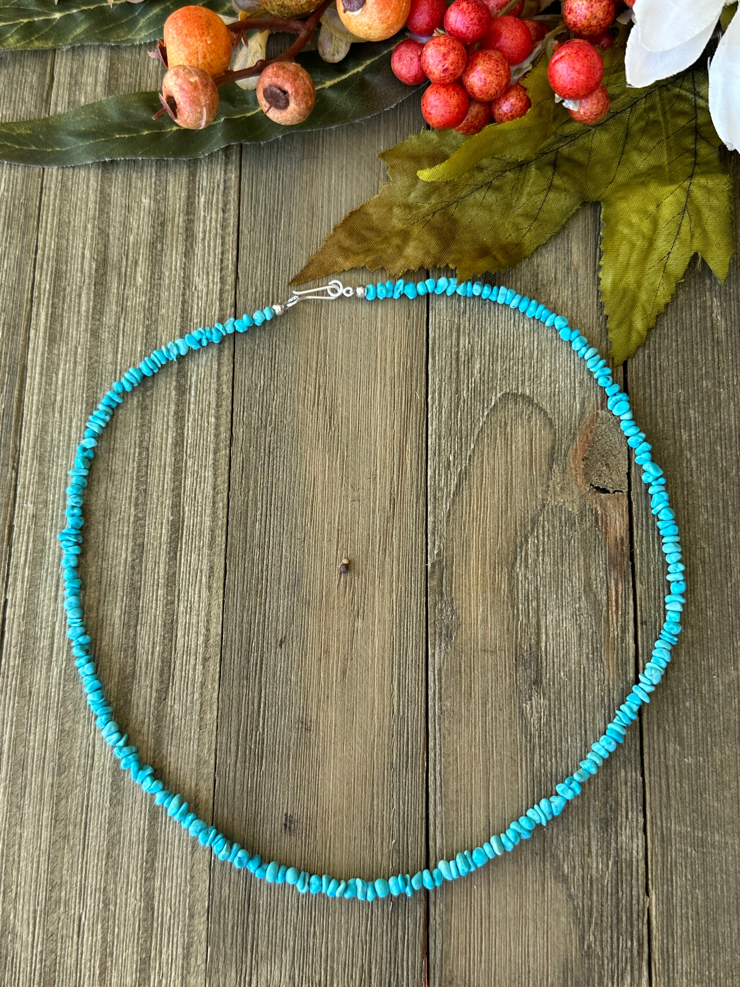 Navajo Strung Kingman Turquoise & Sterling Silver Beaded Necklace