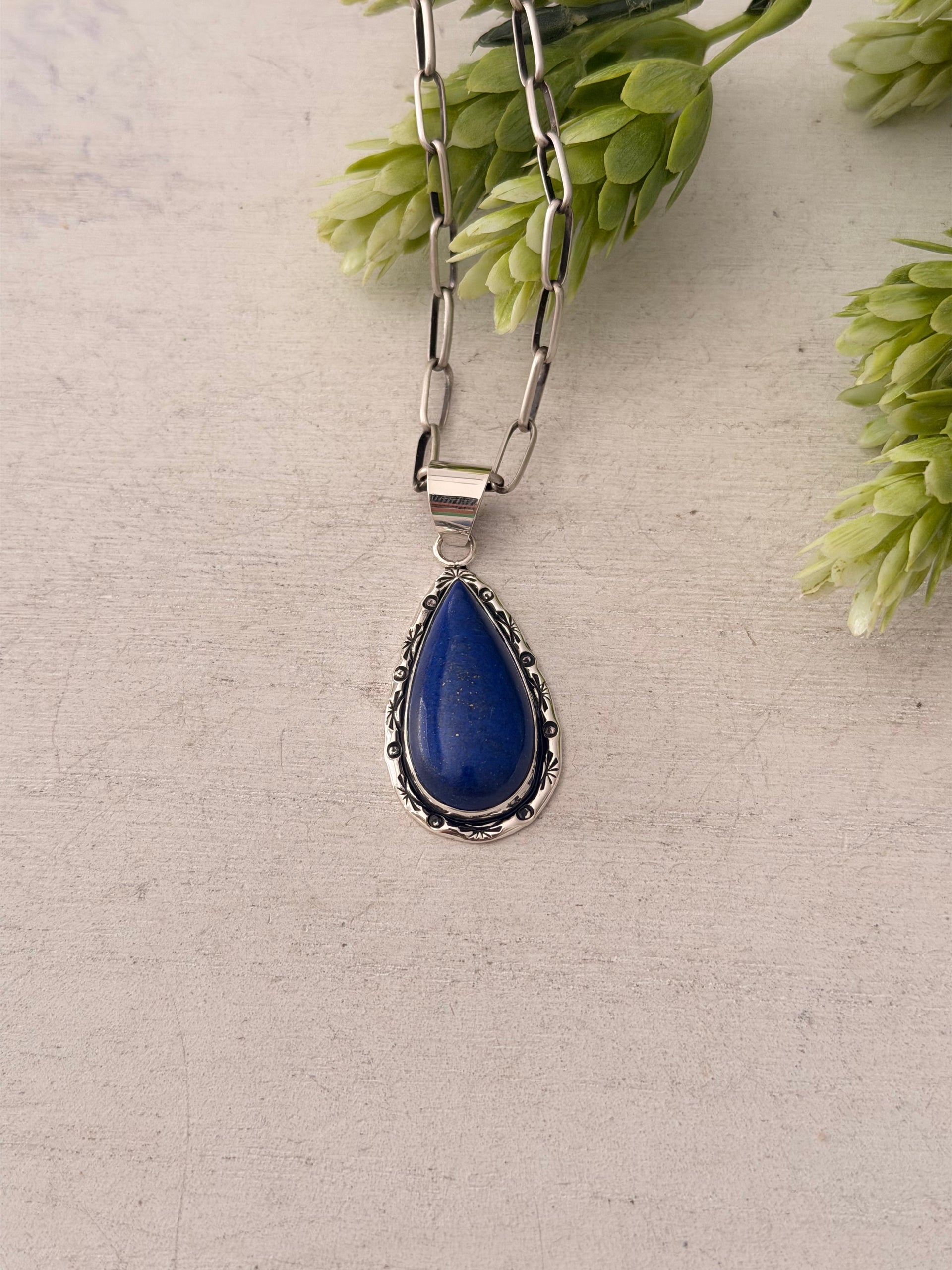 Navajo Made Lapis & Sterling Silver Pendant