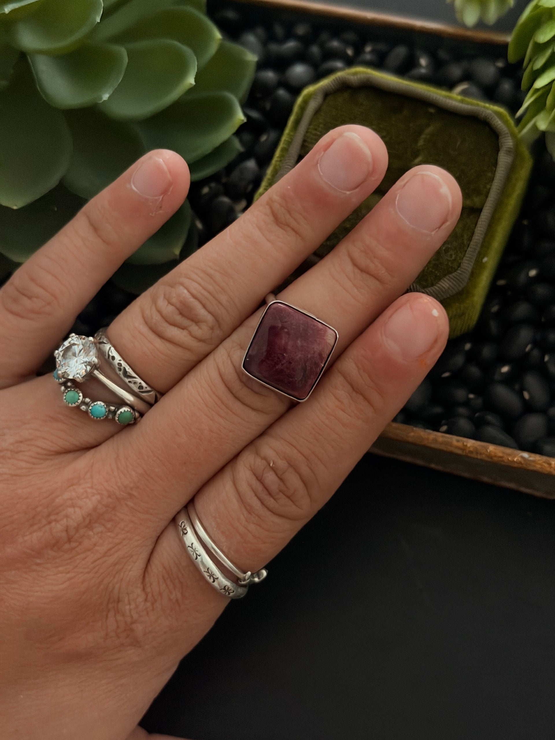 Navajo Made Purple Spiny Oyster & Sterling Silver Ring Size 9.75
