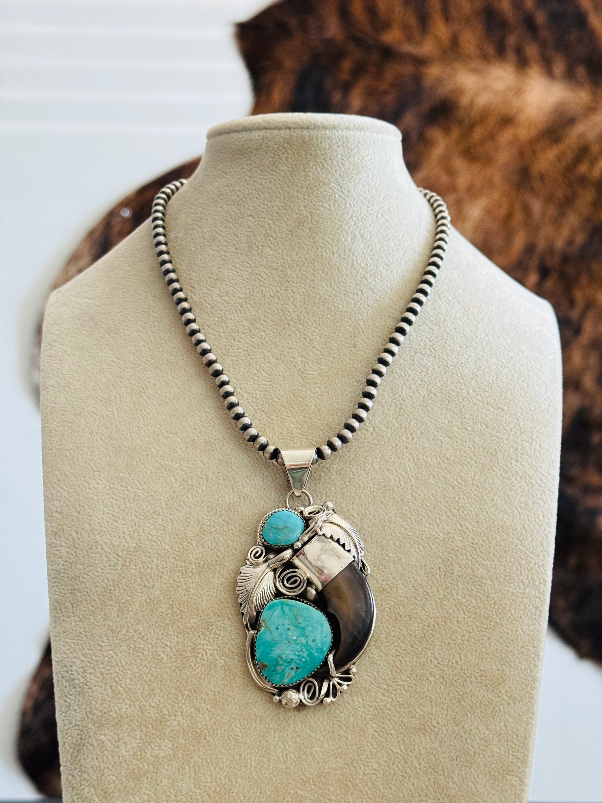 Navajo Made Kingman Turquoise & Sterling Silver Pendant