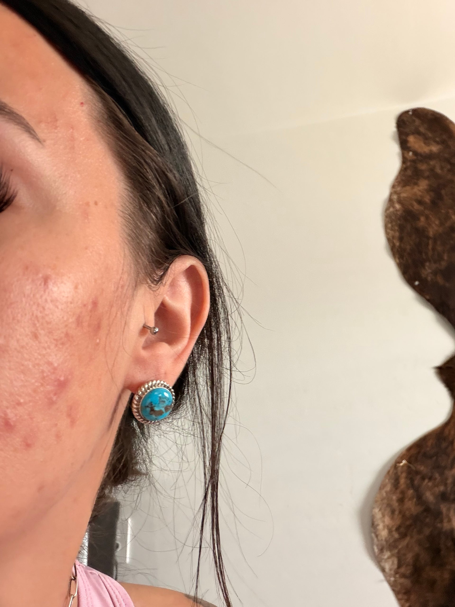 Navajo Made Kingman Turquoise & Sterling Silver Post Earrings