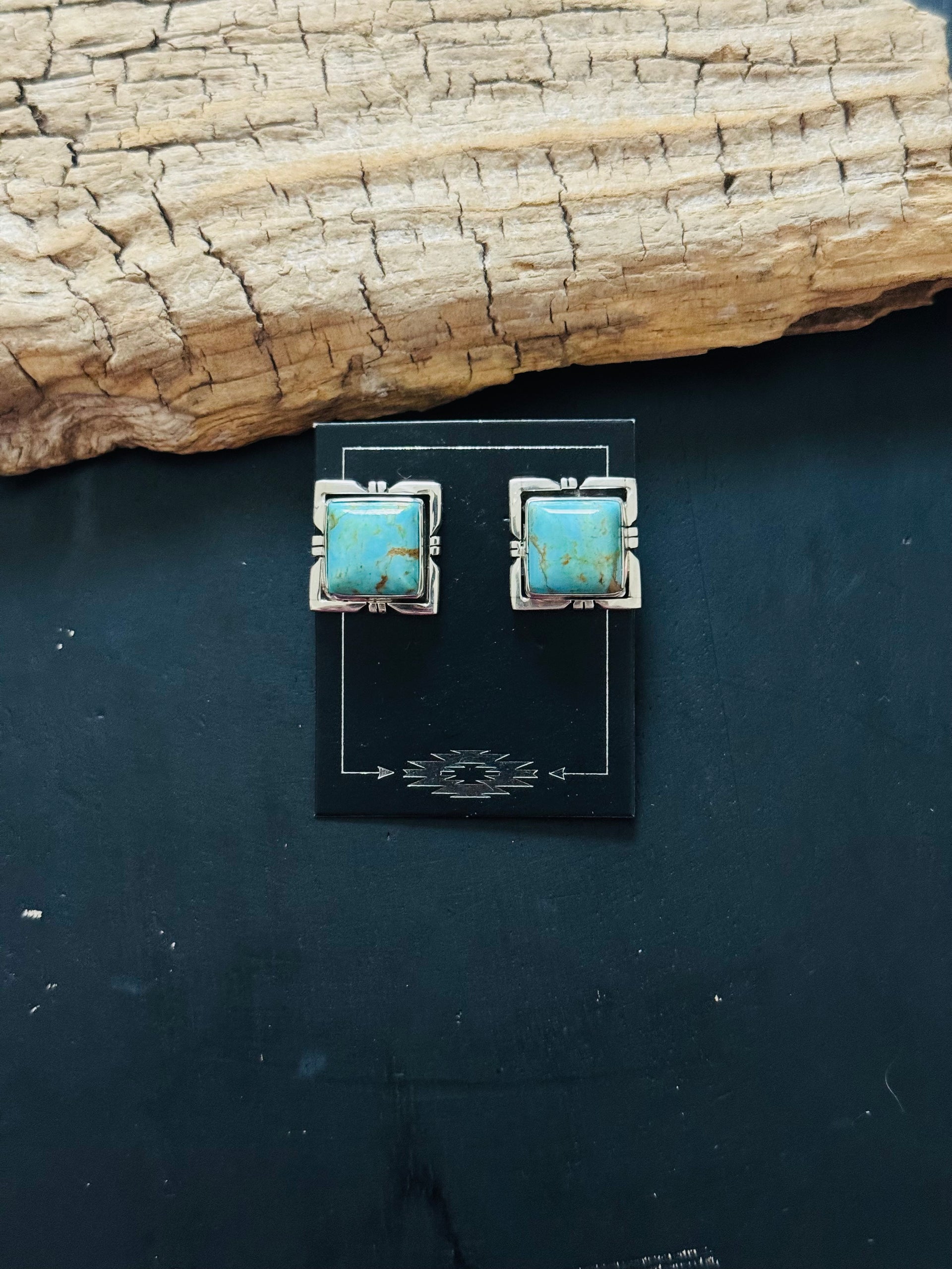 Navajo Made Kingman Turquoise & Sterling Silver Post Earrings