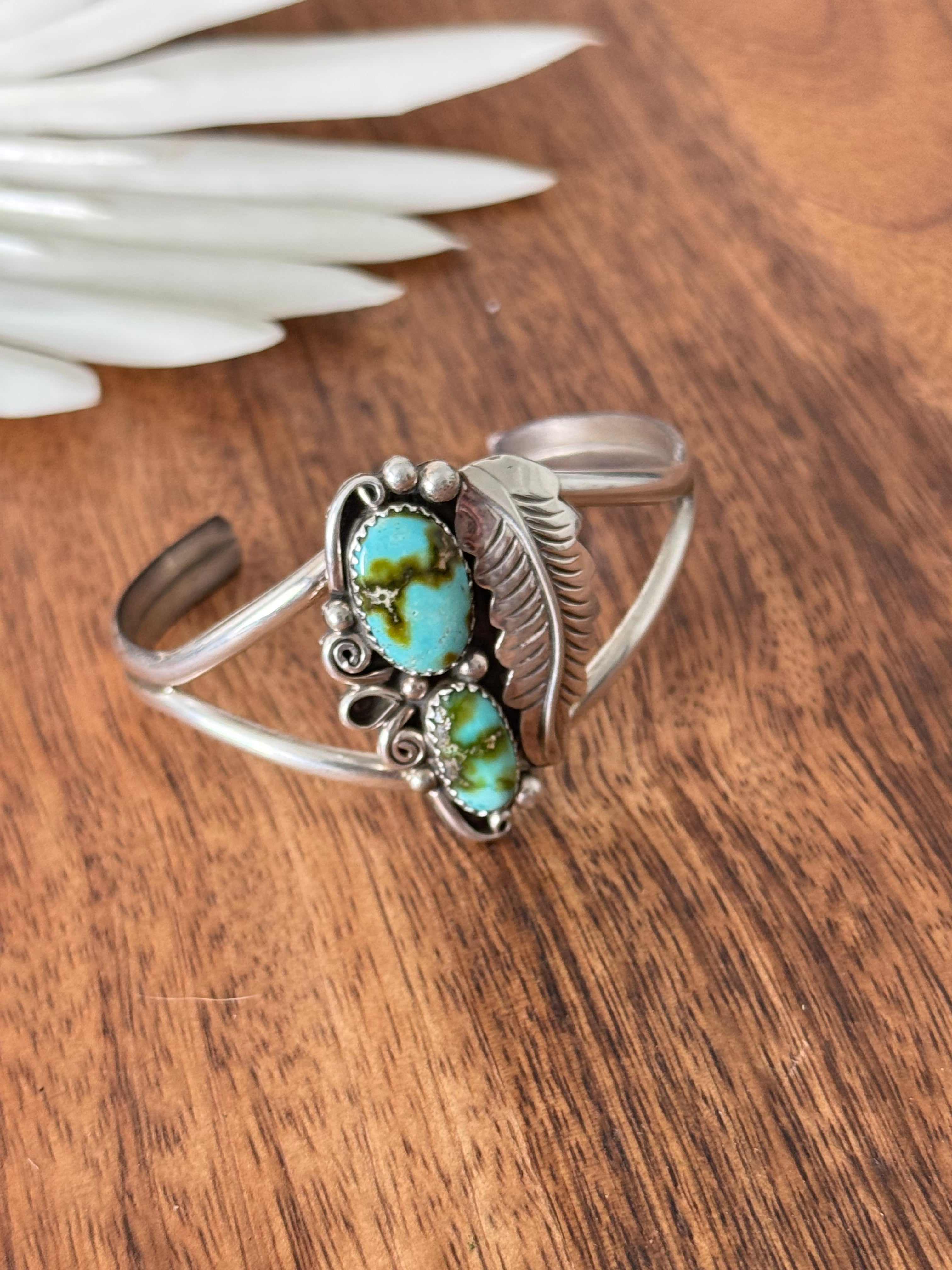 Navajo Made Sonoran Mountain Turquoise & Sterling Silver Cuff Bracelet