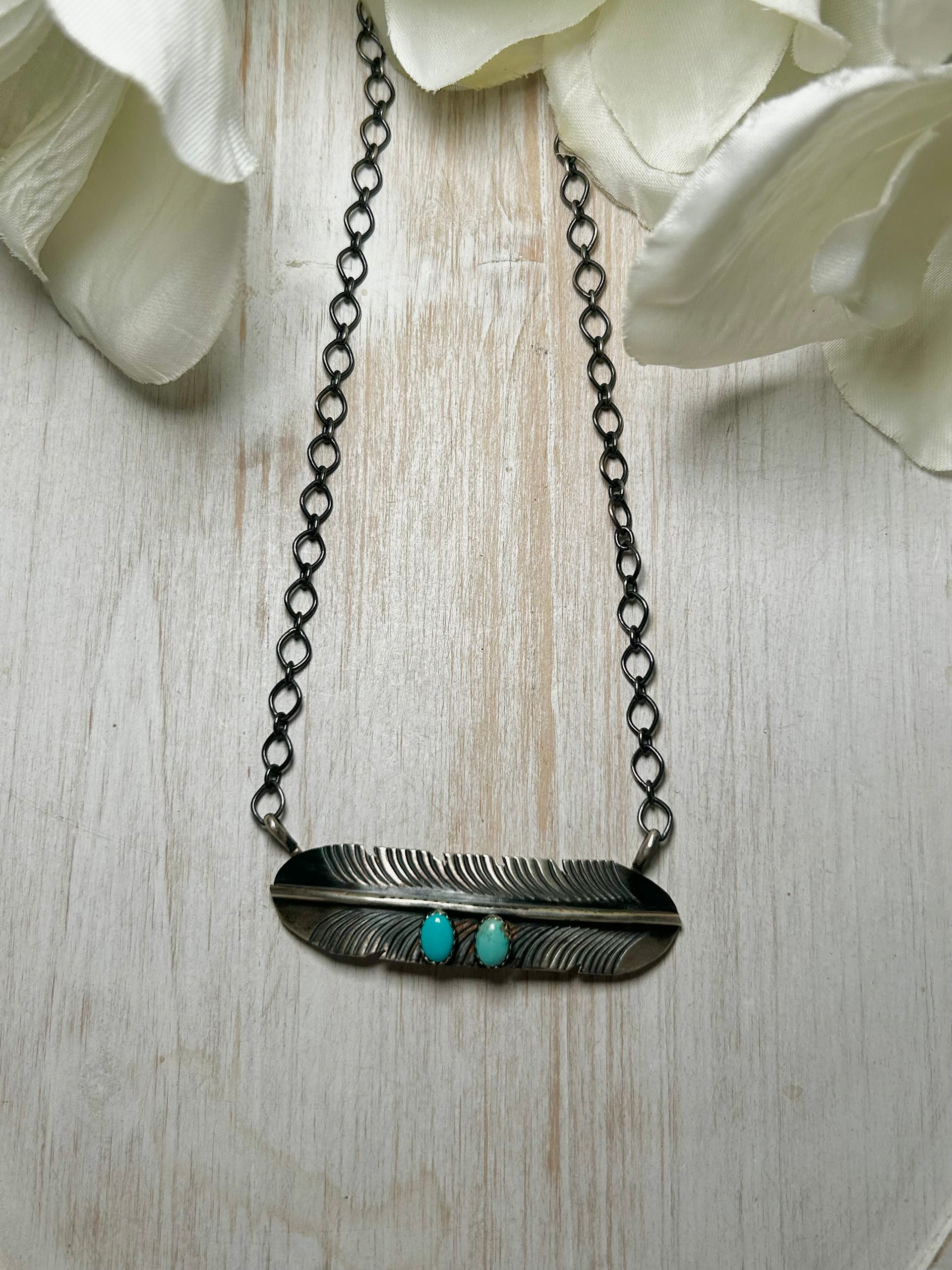 Navajo Made Kingman Turquoise & Sterling Silver Necklace