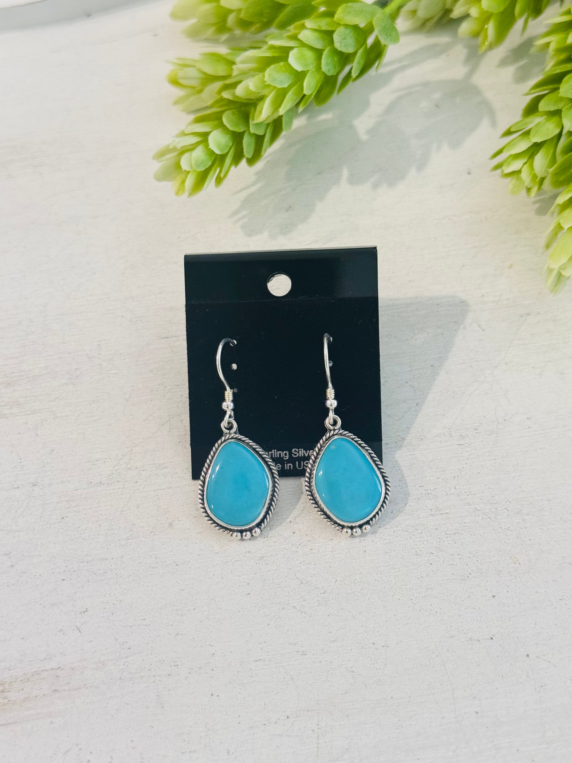 Southwest Made Kingman Turquoise & Sterling Silver Dangle Earrings