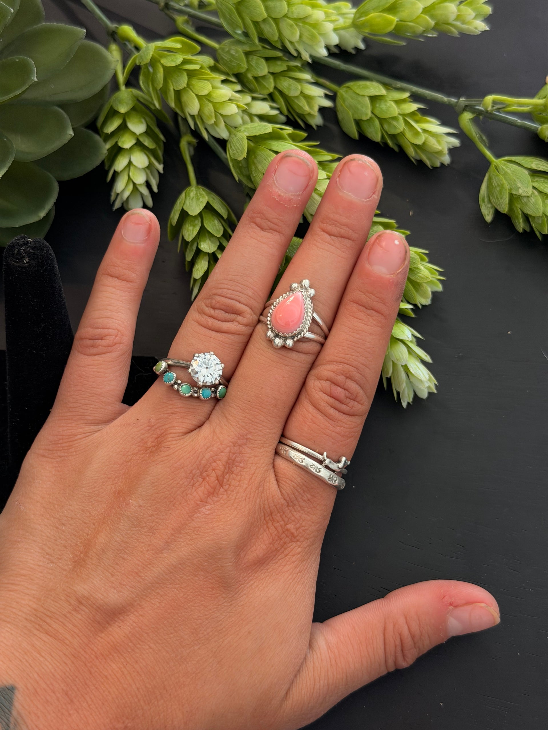 Navajo Made Pink Conch & Sterling Silver Ring