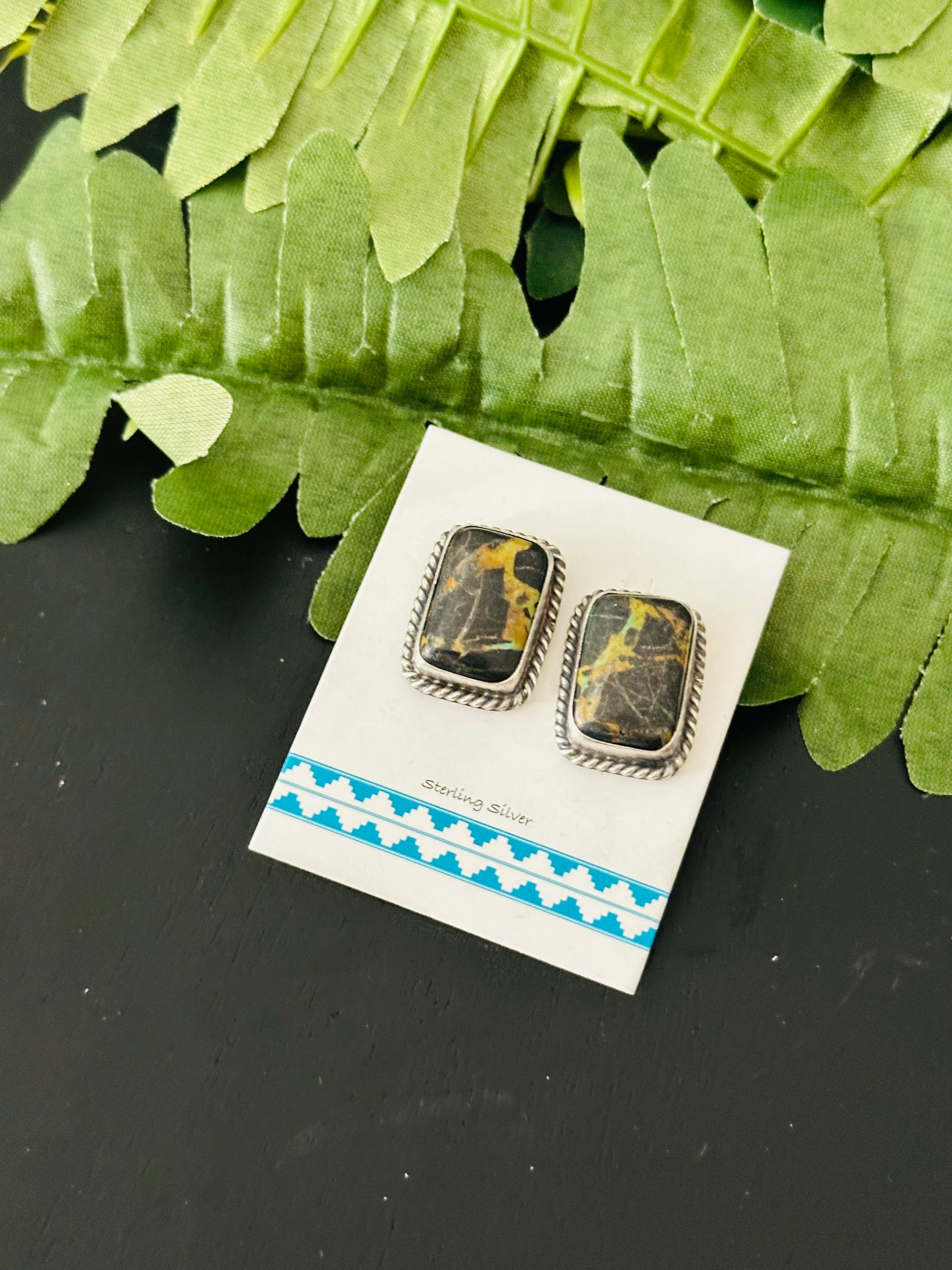 Pete Skeets Black Jack Turquoise & Sterling Silver Post Earrings