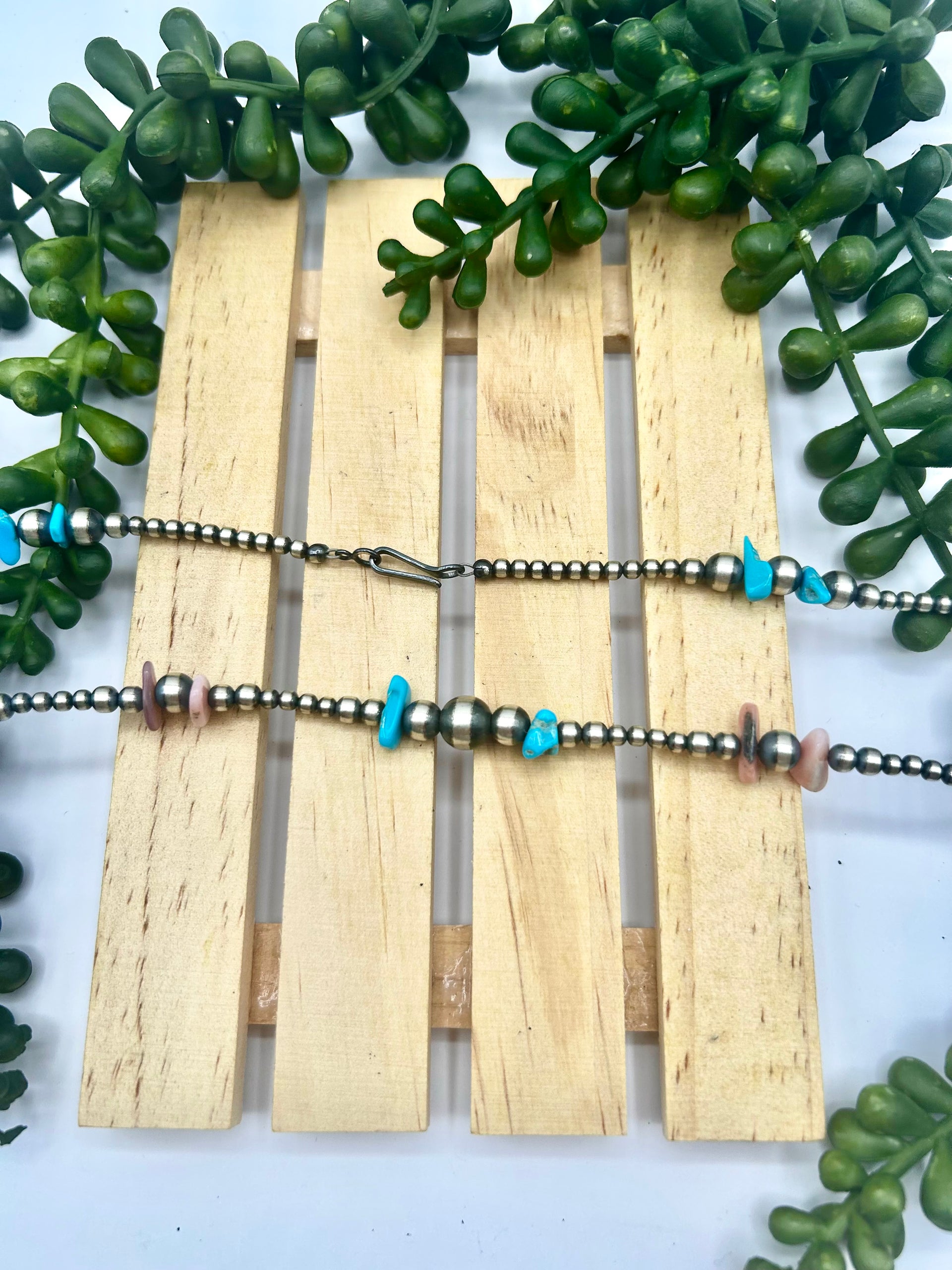 Navajo Made Strung Multi Stone & Sterling Silver Necklace