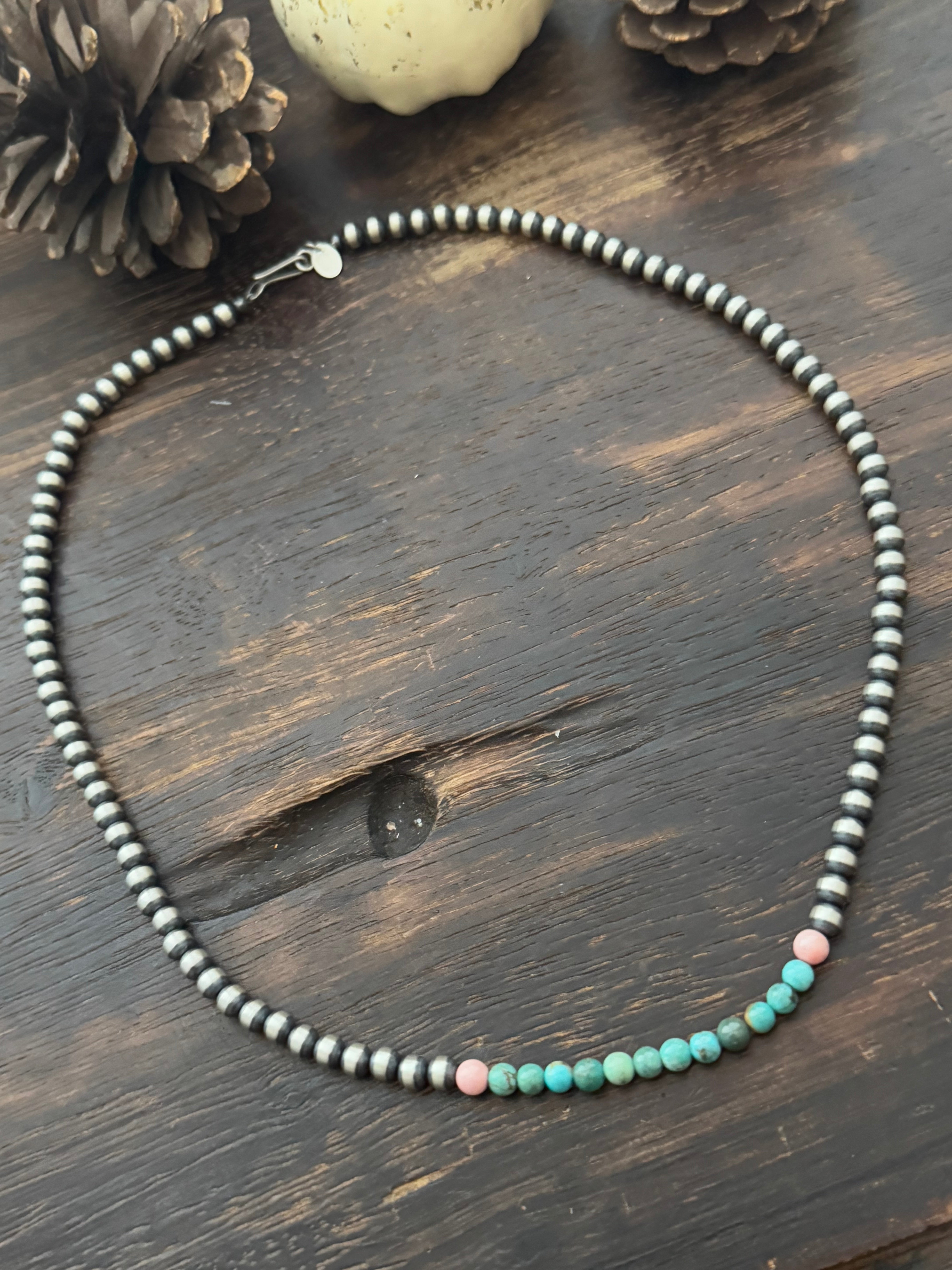 Navajo Strung Multi Stone & Sterling Silver Pearl Necklace