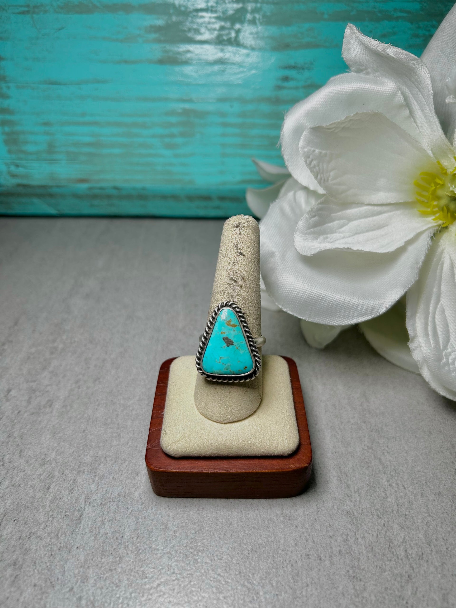 Johnny Dixon Kingman Turquoise & Sterling Silver Adjustable Ring