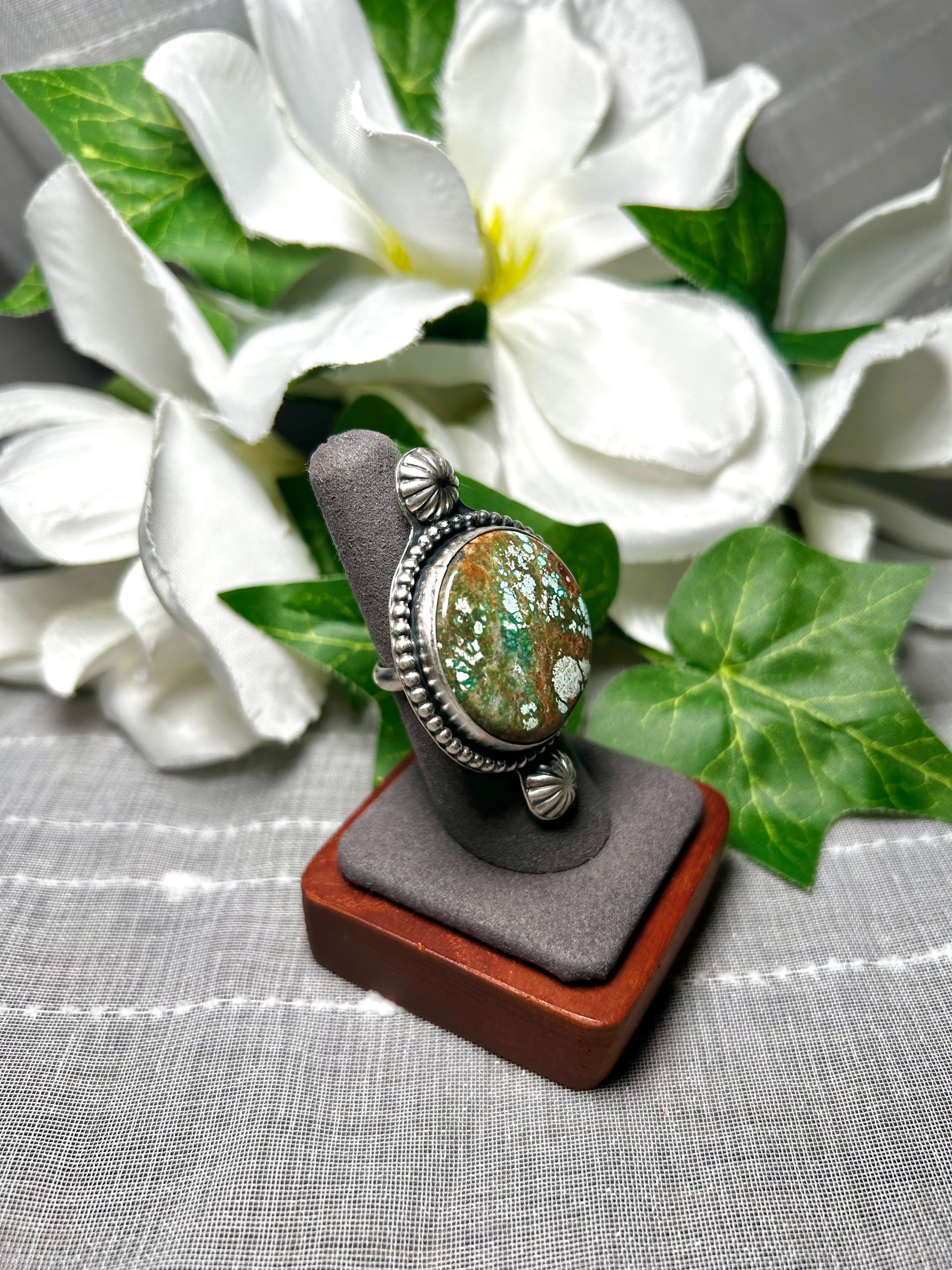 Navajo Made Carico Lake Turquoise & Sterling Silver Ring Size 7