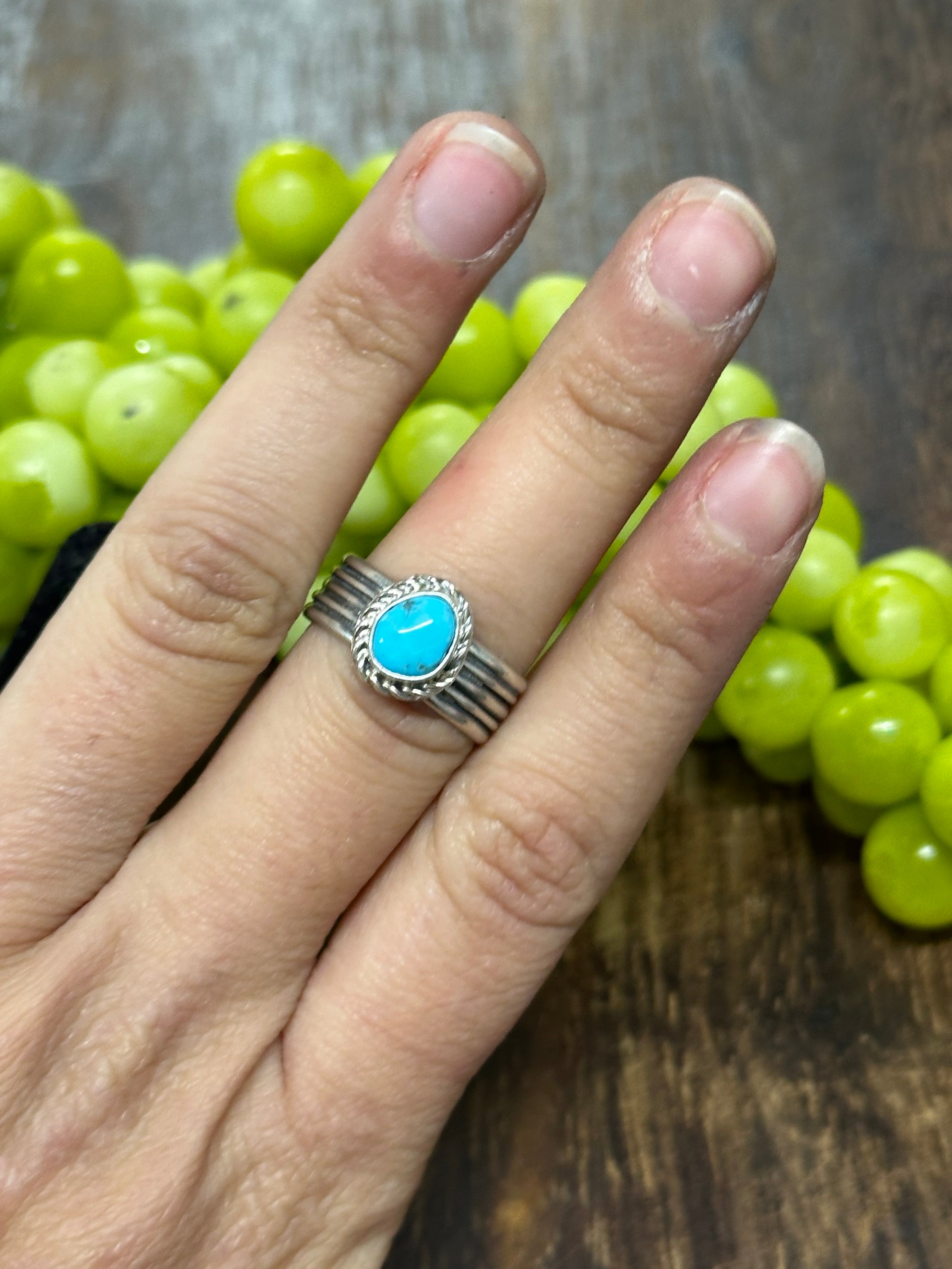 Navajo Made Kingman Turquoise & Sterling Silver Ring