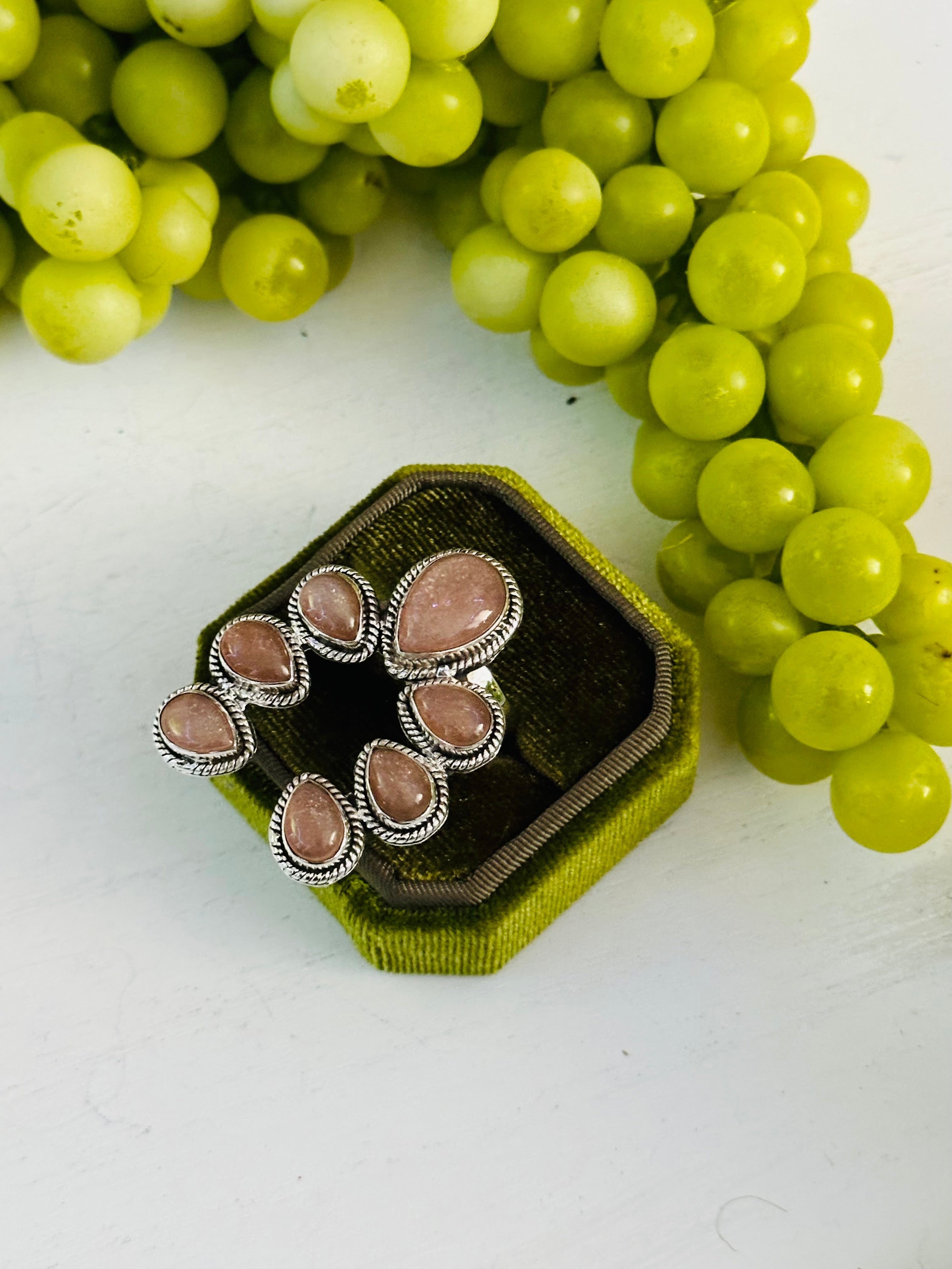 Southwest Handmade Chocolate Moonstone & Sterling Silver Adjustable Cluster Naja Ring