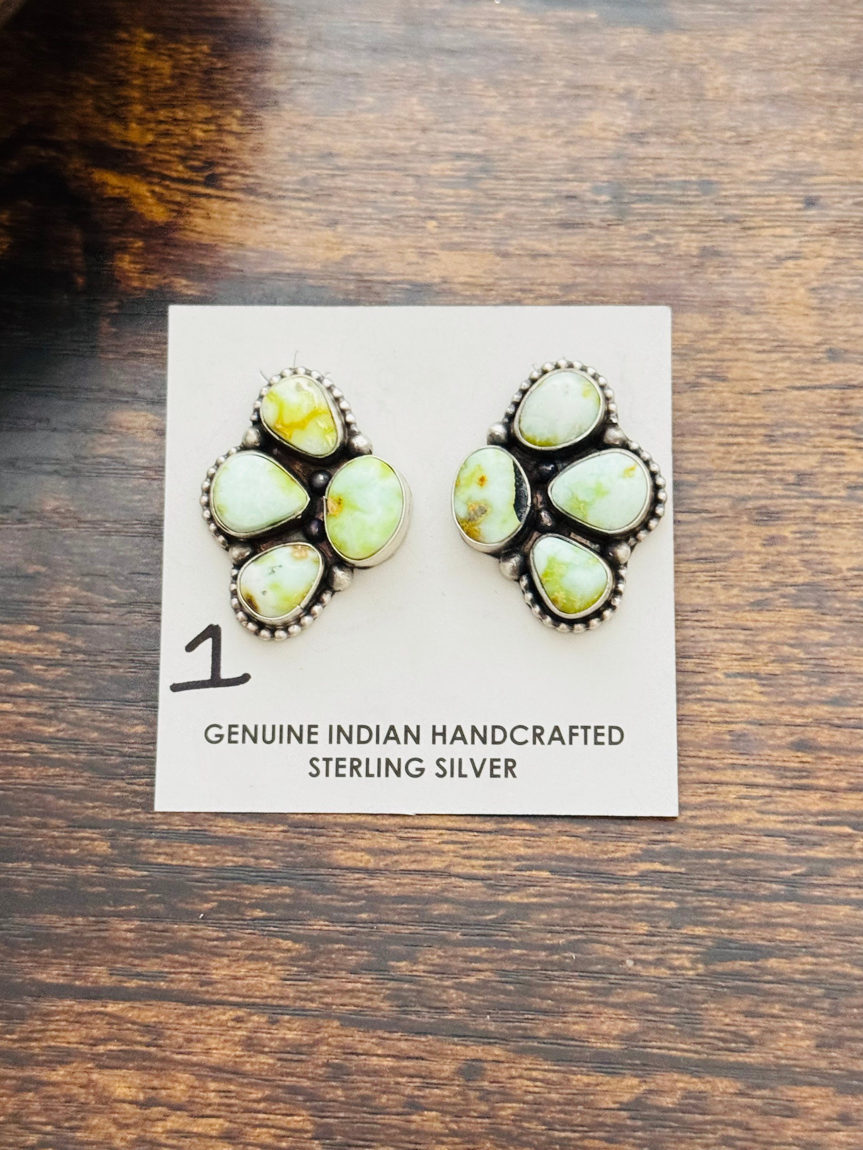 Sheryl Martinez Palomino Variscite & Sterling Silver Post Cluster Earrings