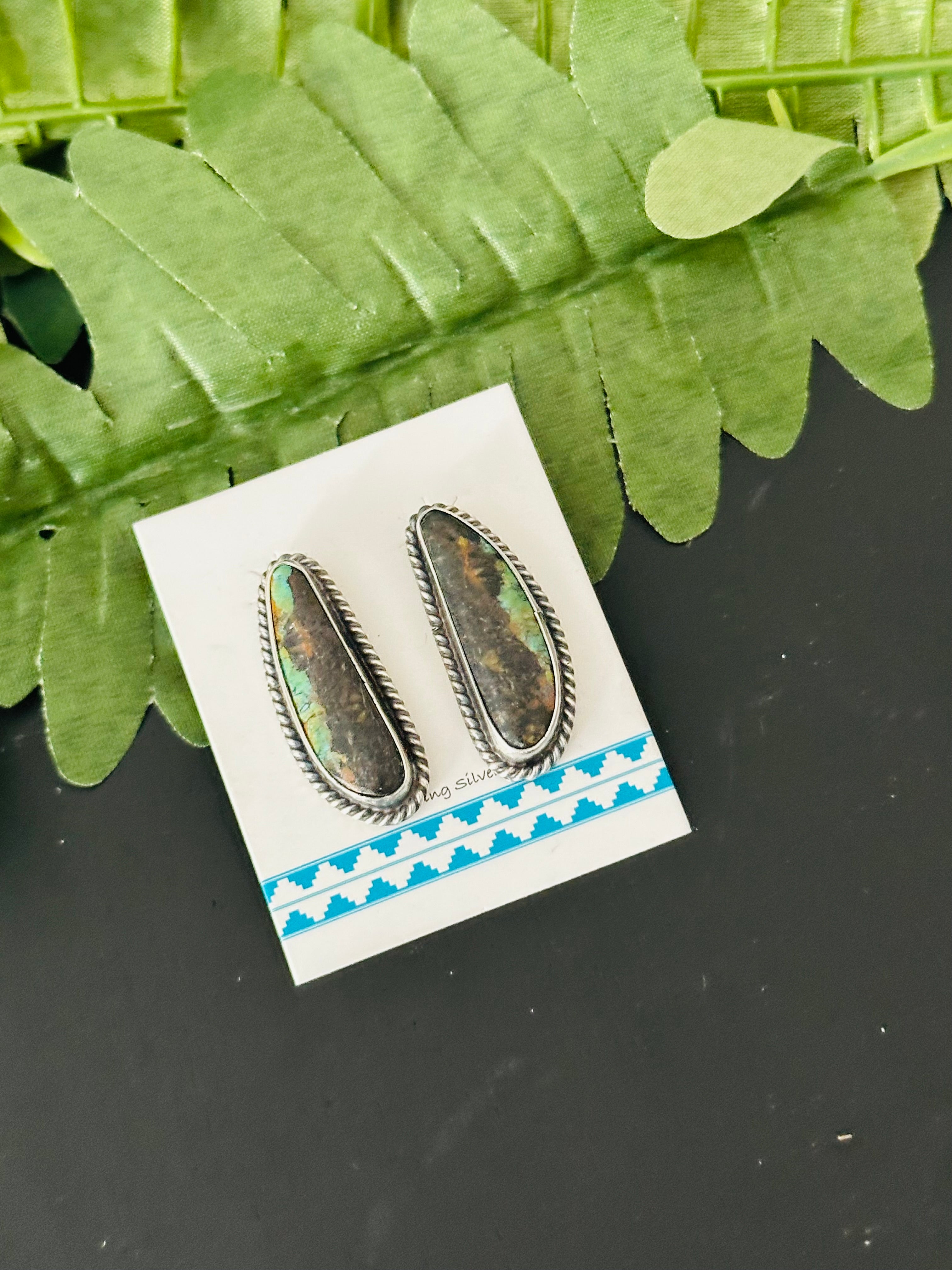 Pete Skeets Black Jack Turquoise & Sterling Silver Post Earrings