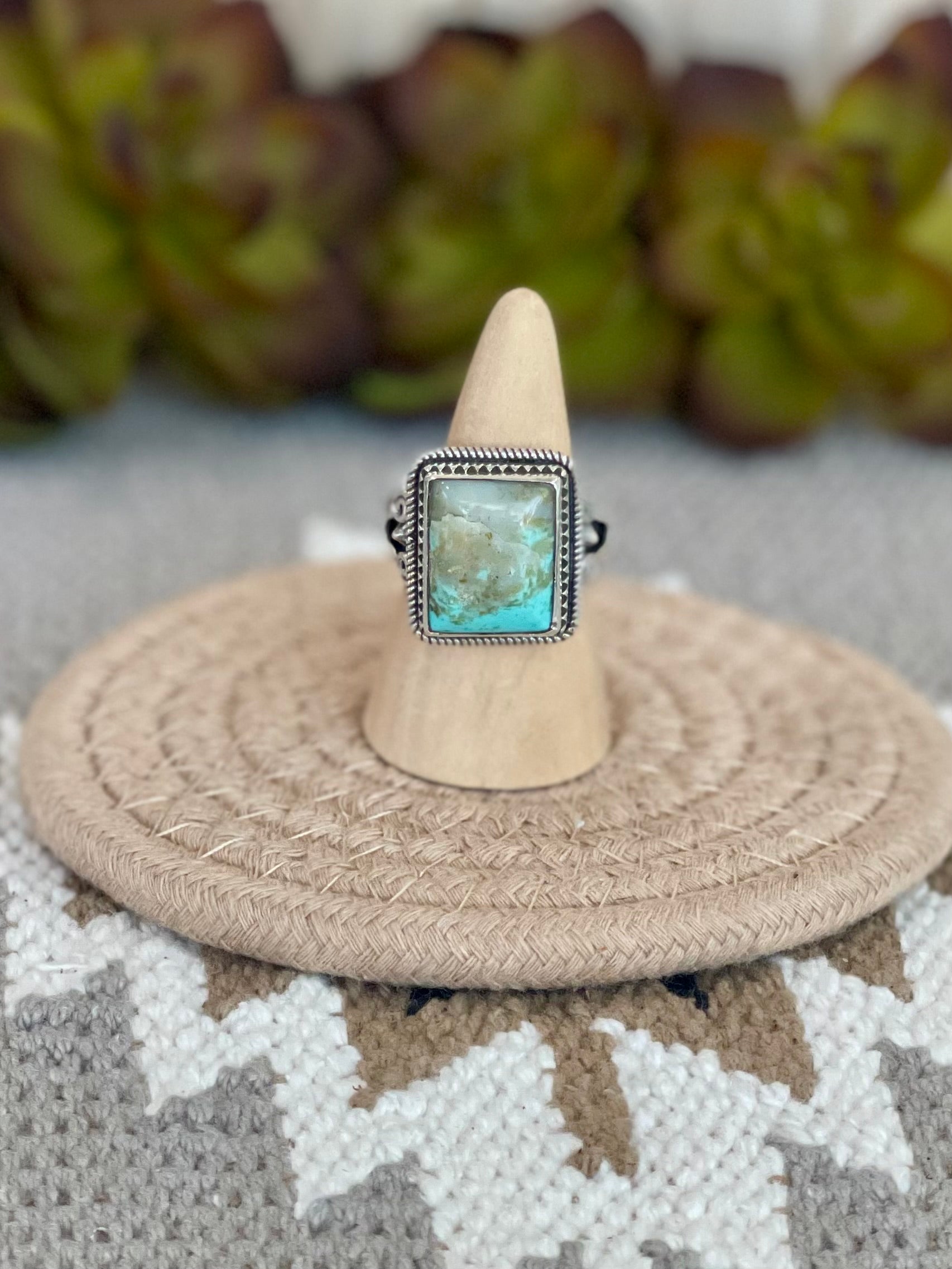 Southwest Handmade Kingman Turquoise & Sterling Silver Size 10.5 Square Ring