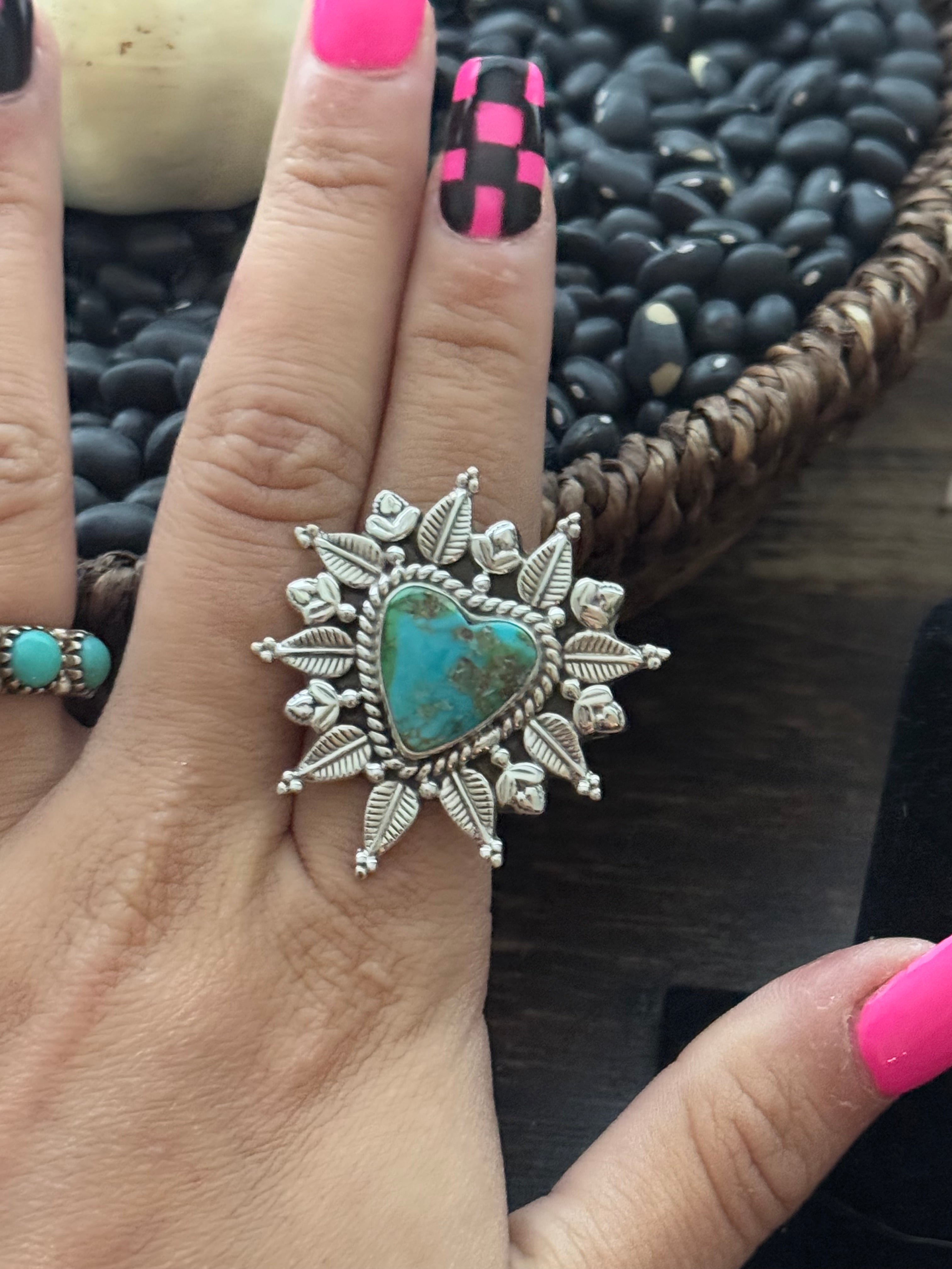 Southwest Handmade Sonoran Mountain Turquoise & Sterling Silver Adjustable Ring