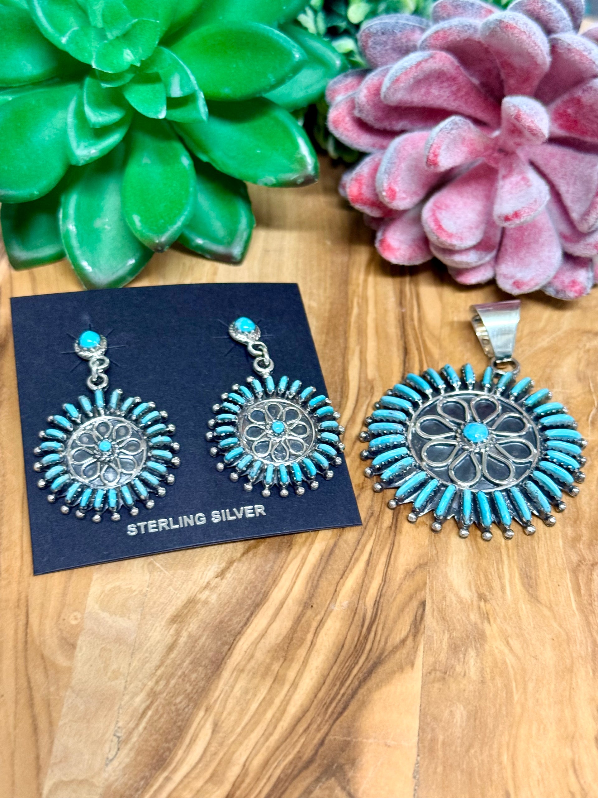 Southwest Handmade Turquoise & Sterling Silver Pendant Set