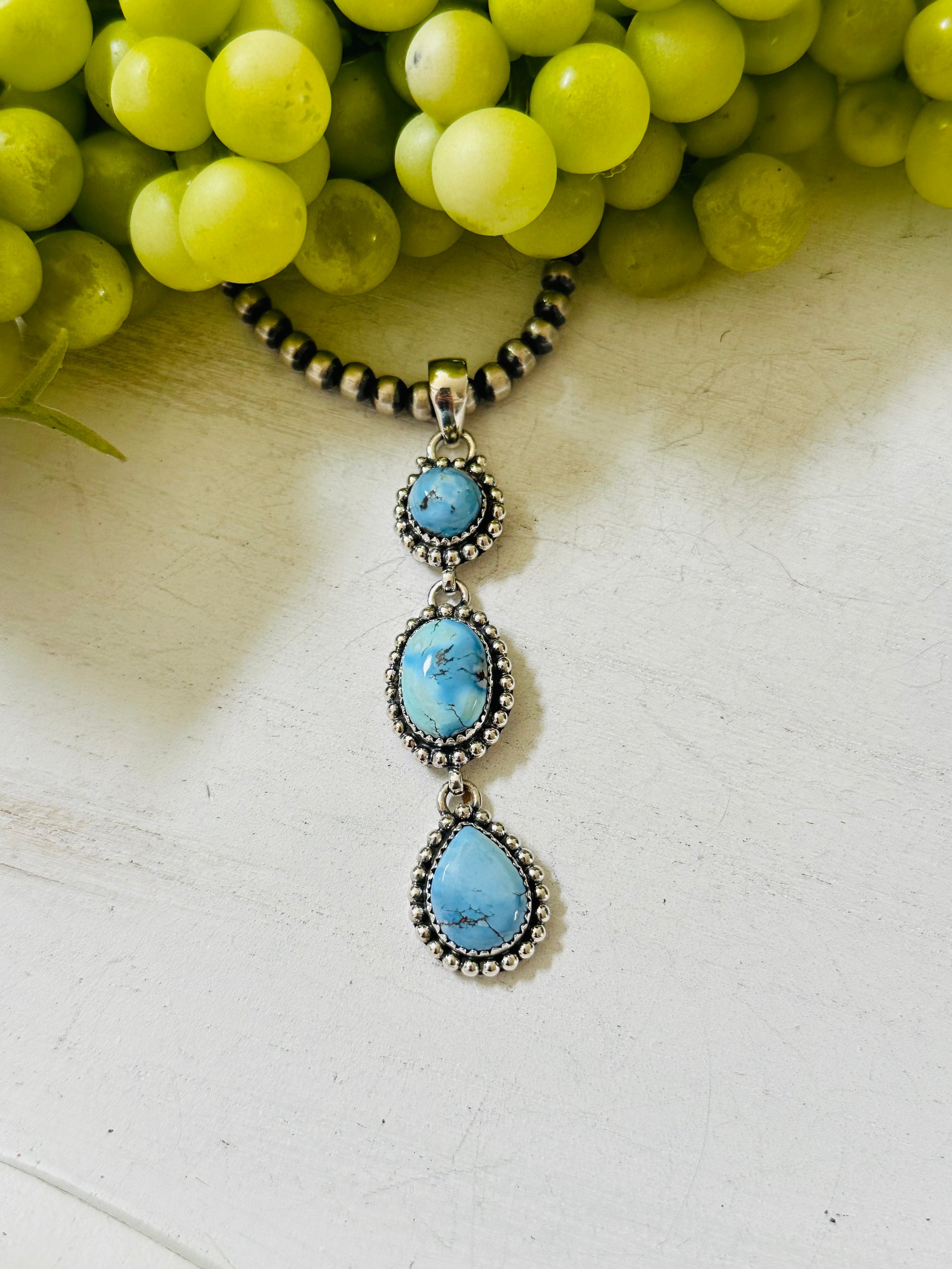 Southwest Handmade Golden Hills Turquoise & Sterling Silver Cluster Pendant