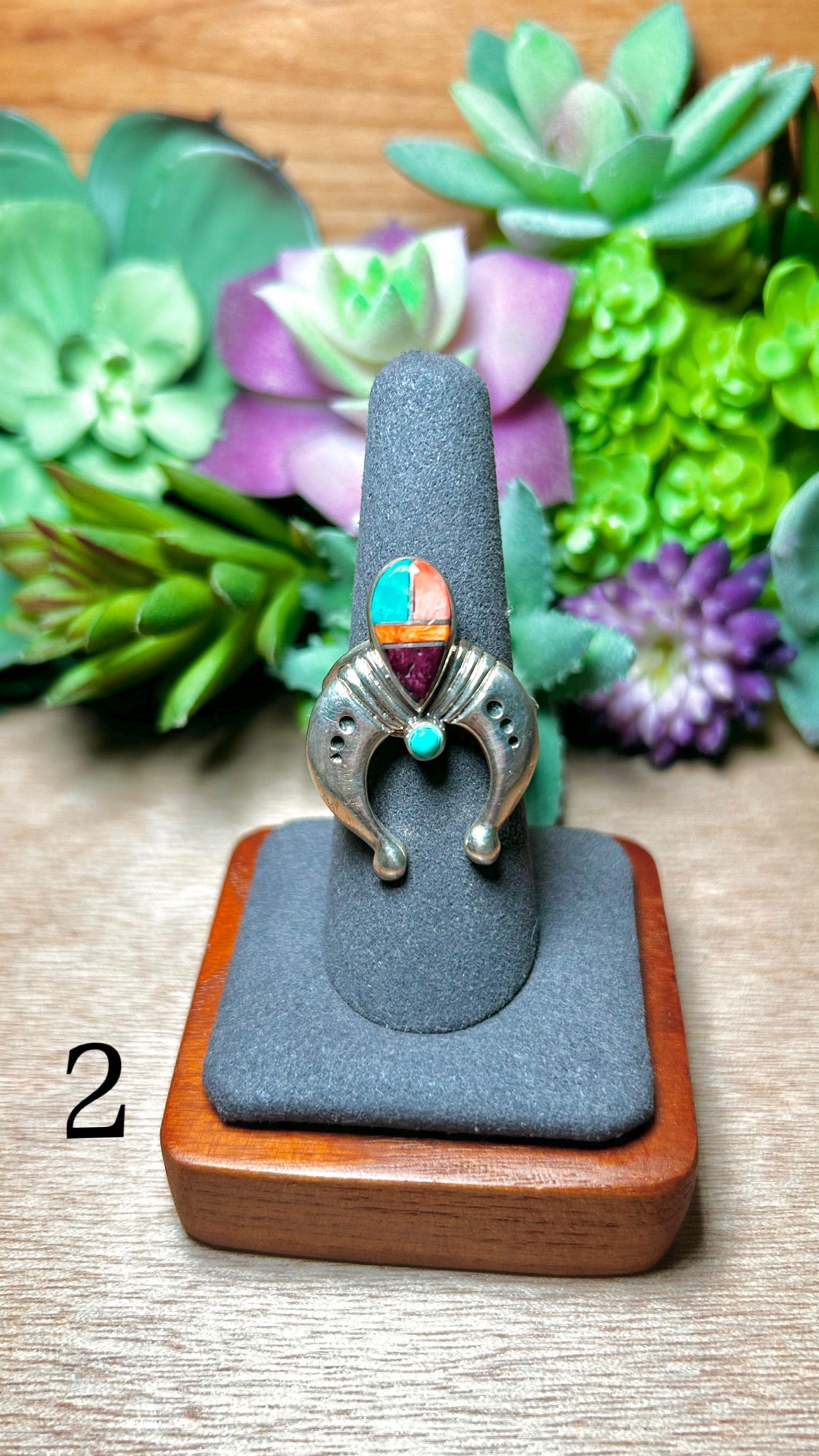 Navajo Made Multi Stone & Sterling Silver Adjustable Ring